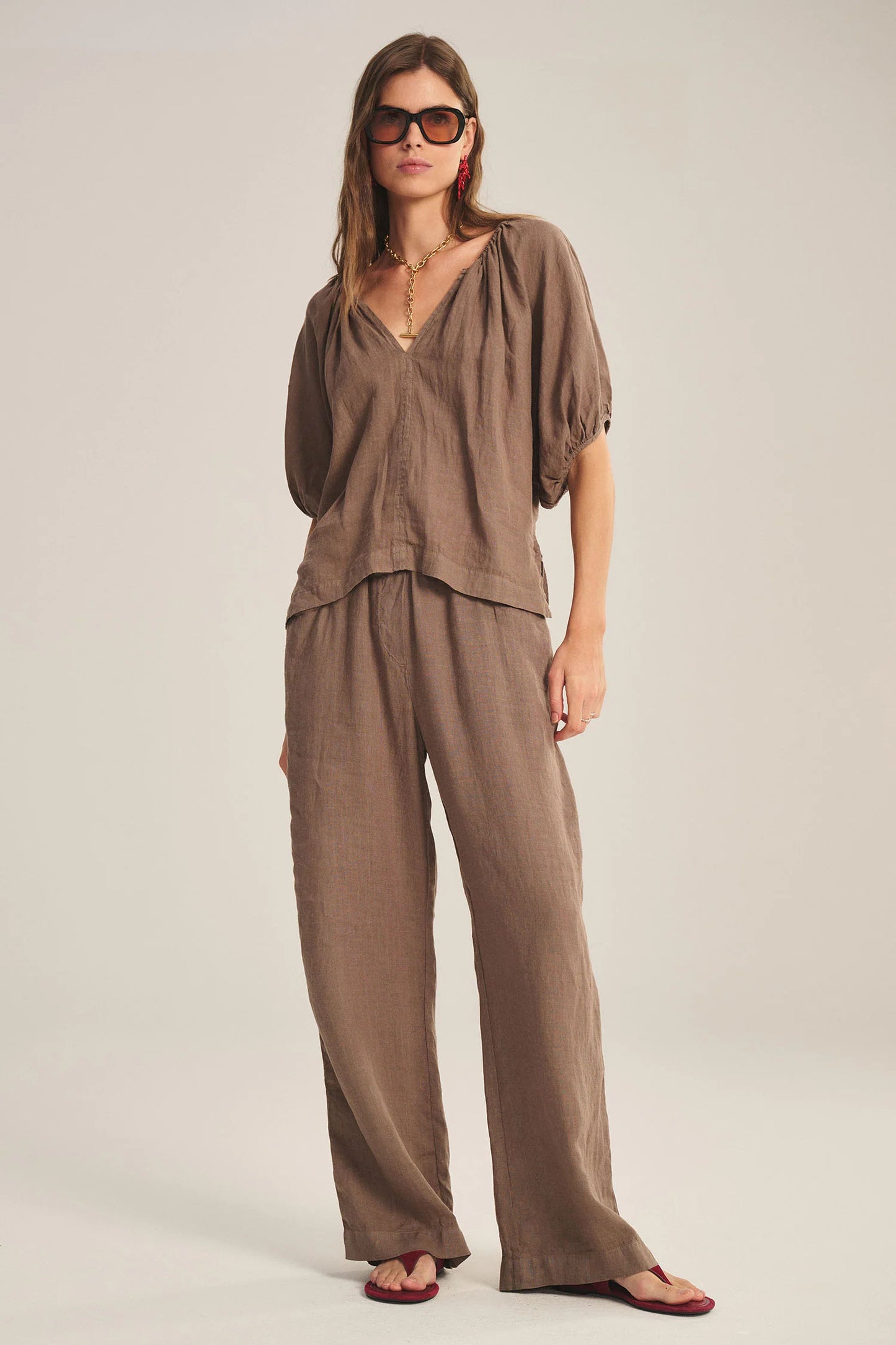 COSETTE LINEN TOP IN MUDSLIDE