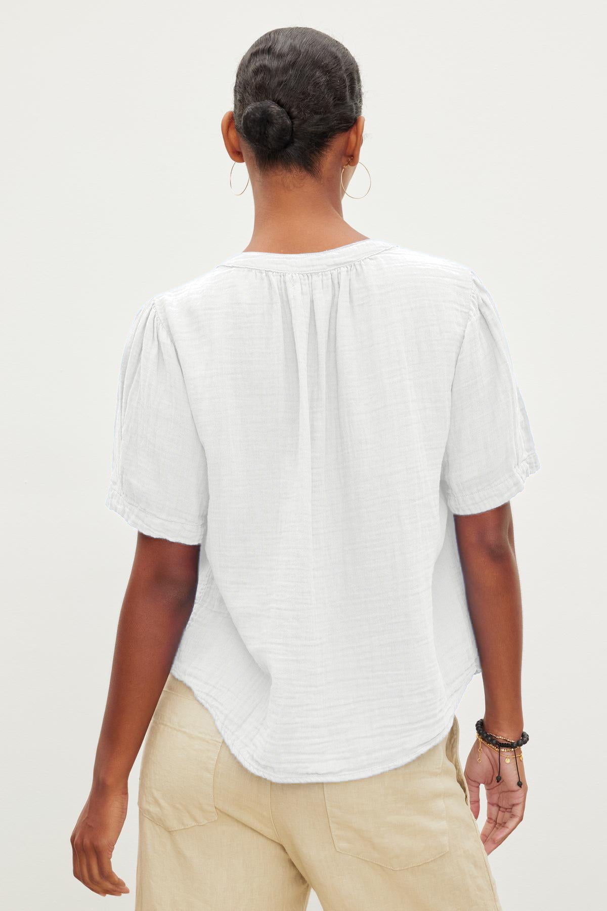 DEANN COTTON GAUZE BUTTON-UP TOP IN WHITE