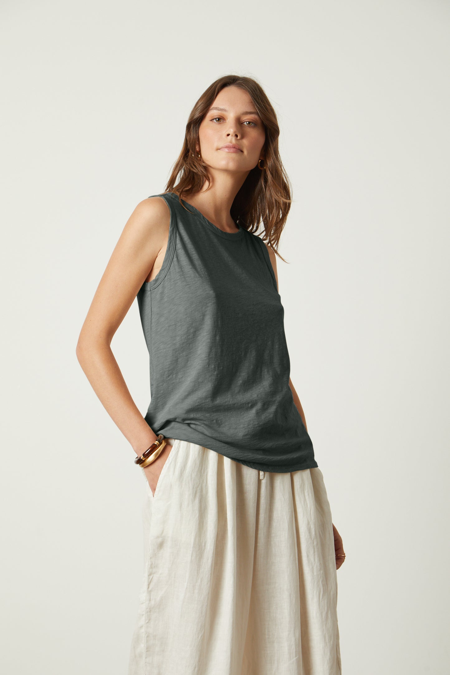 TAURUS COTTON SLUB TOP IN CAPER