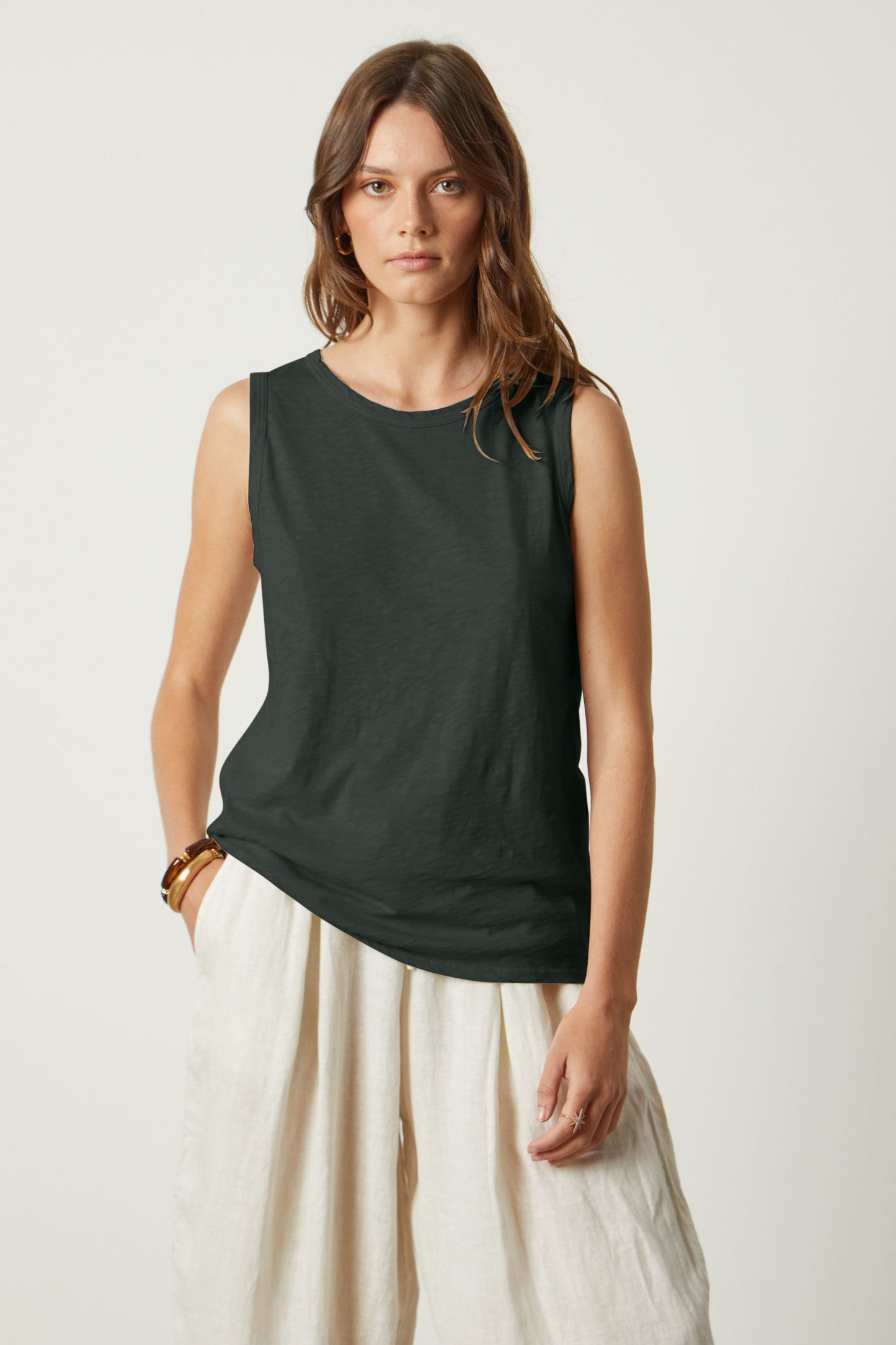 TAURUS COTTON SLUB TOP IN CAPER