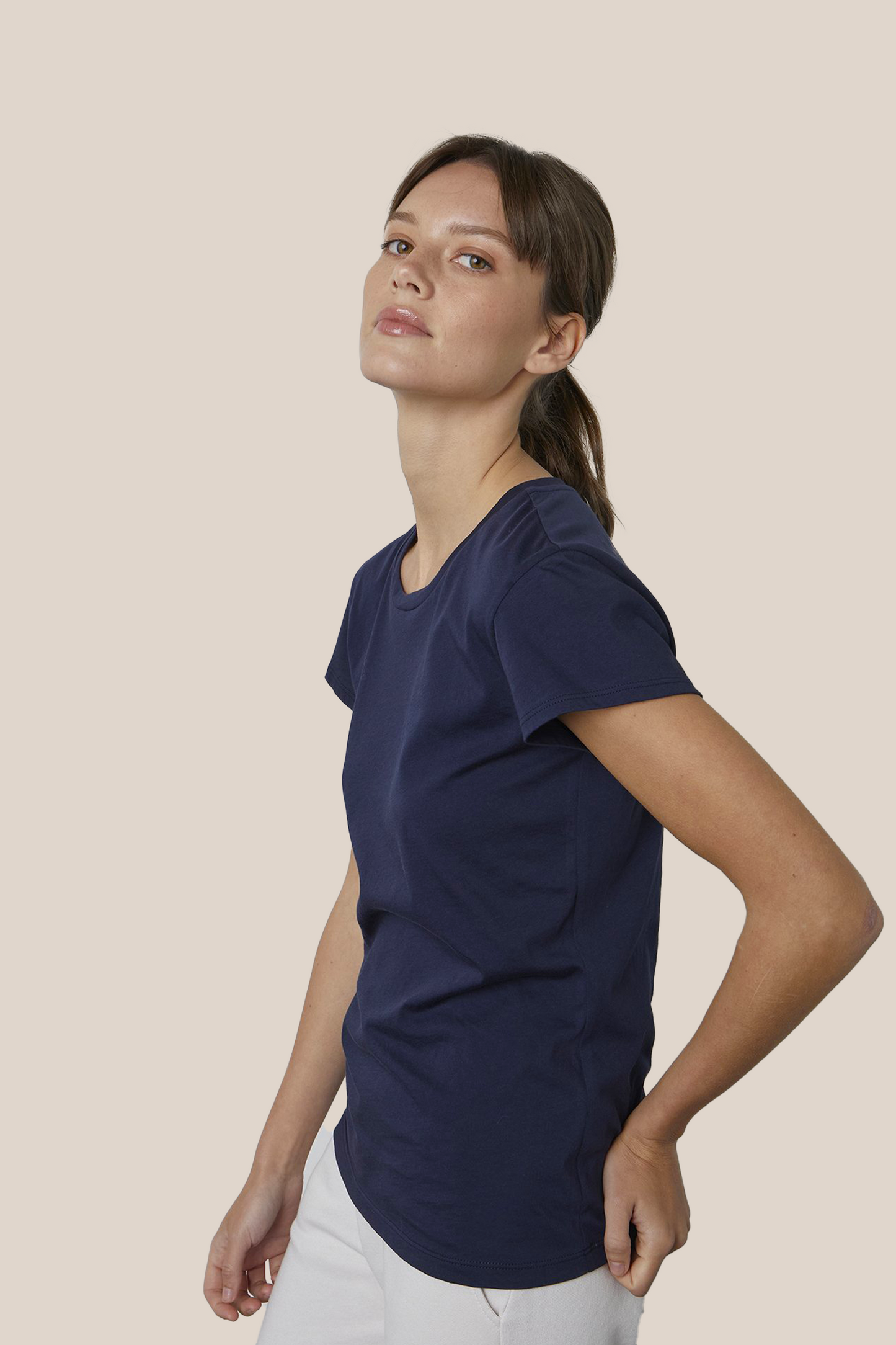 TRISHA WHISPER COTTON T-SHIRT IN NAVY