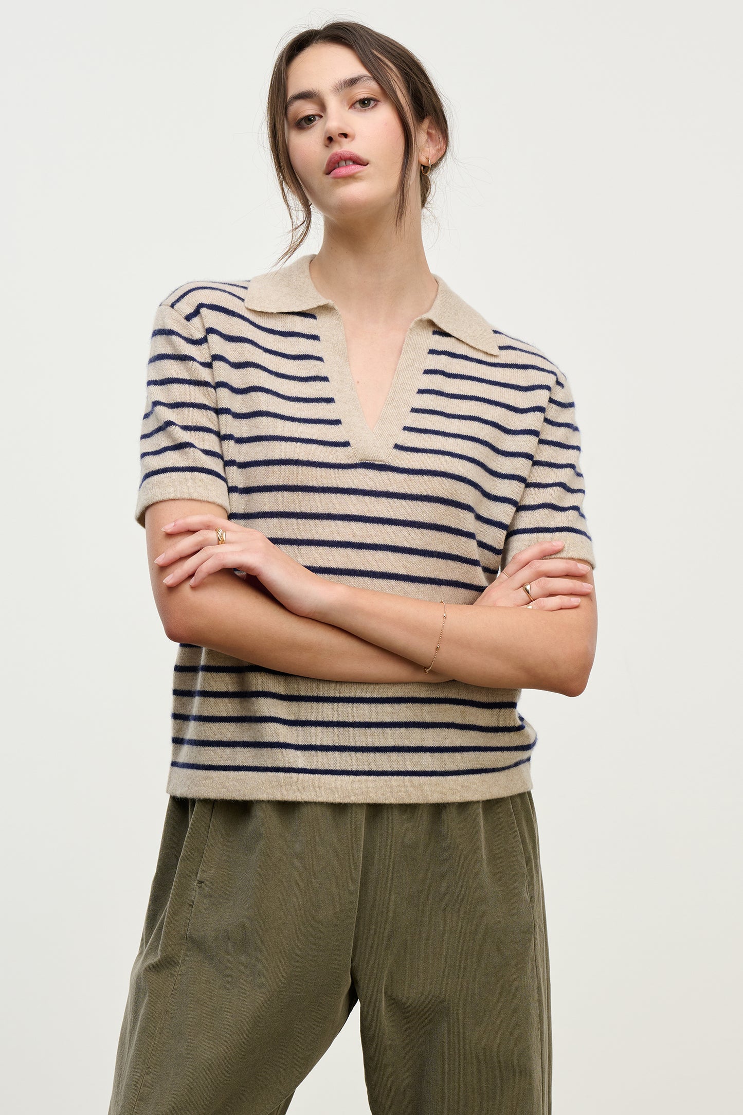 YAEL TOP IN OATMEAL/NAVY
