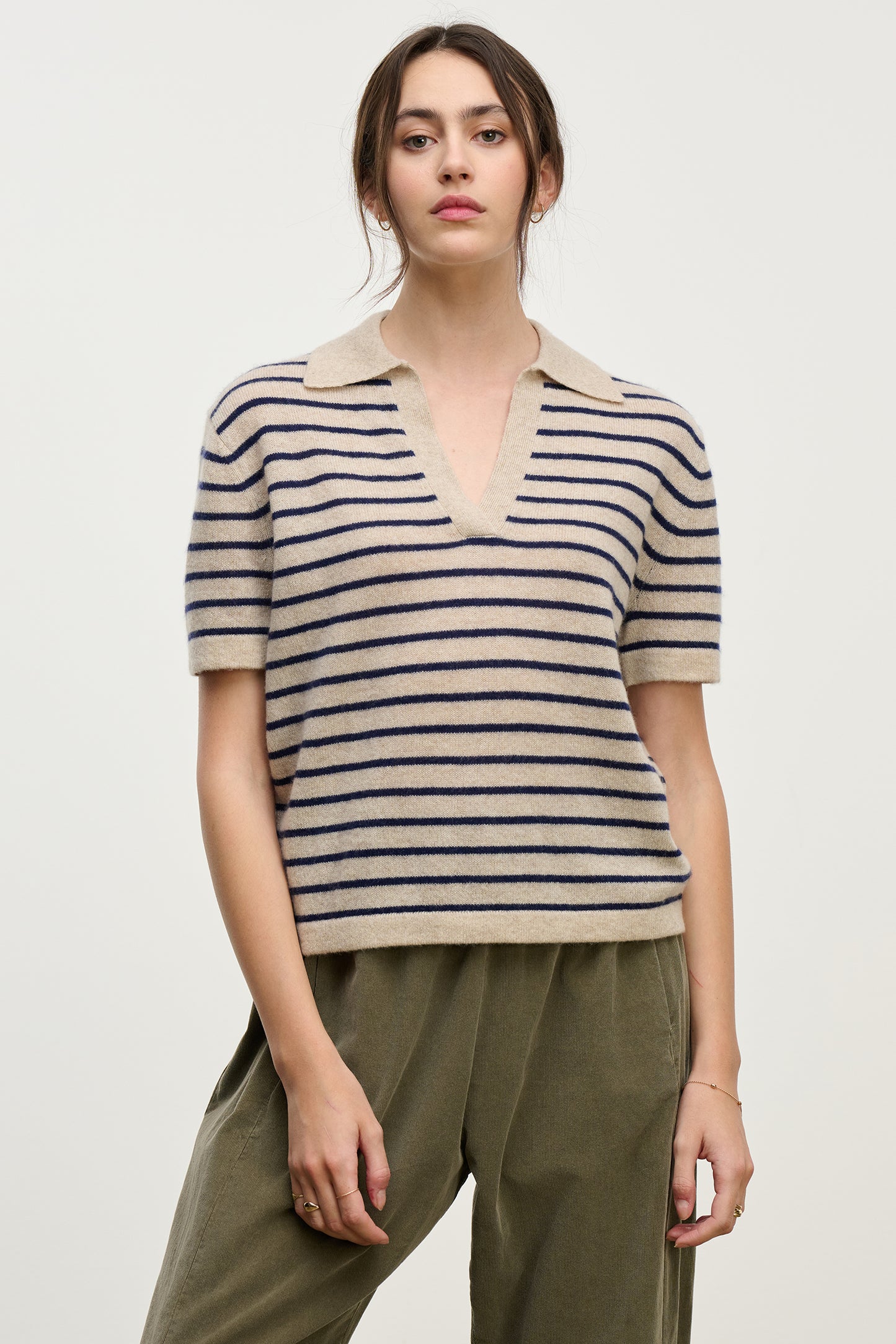 YAEL TOP IN OATMEAL/NAVY