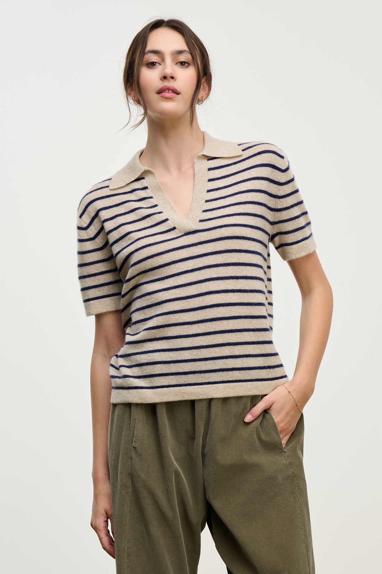 YAEL TOP IN OATMEAL/NAVY