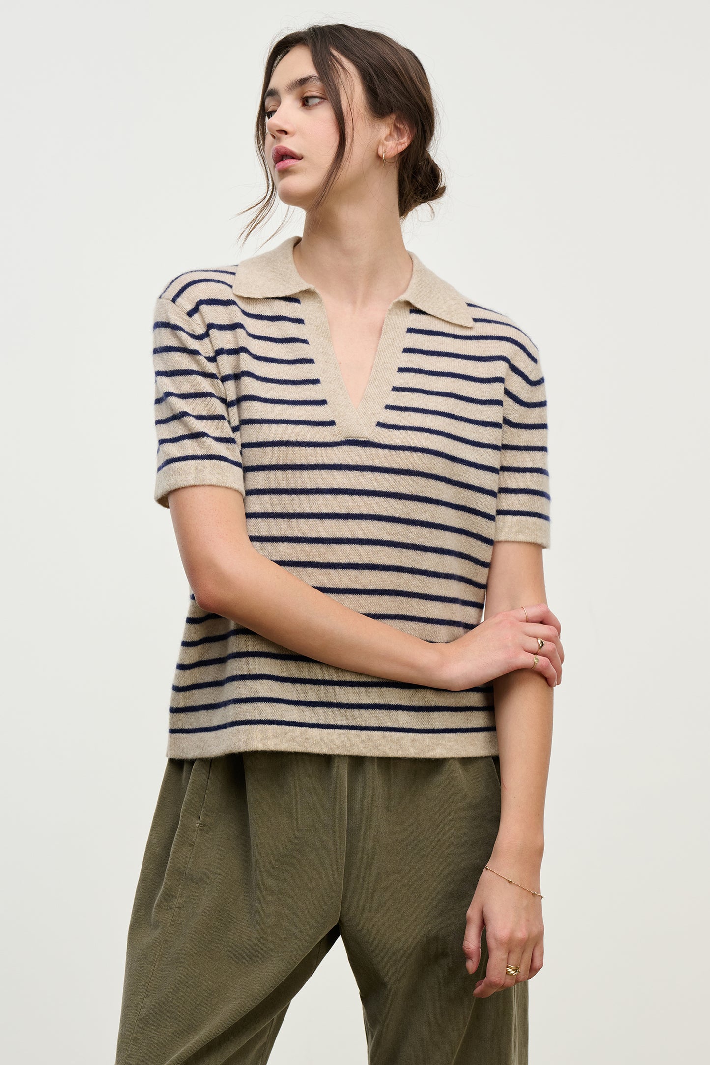 YAEL TOP IN OATMEAL/NAVY