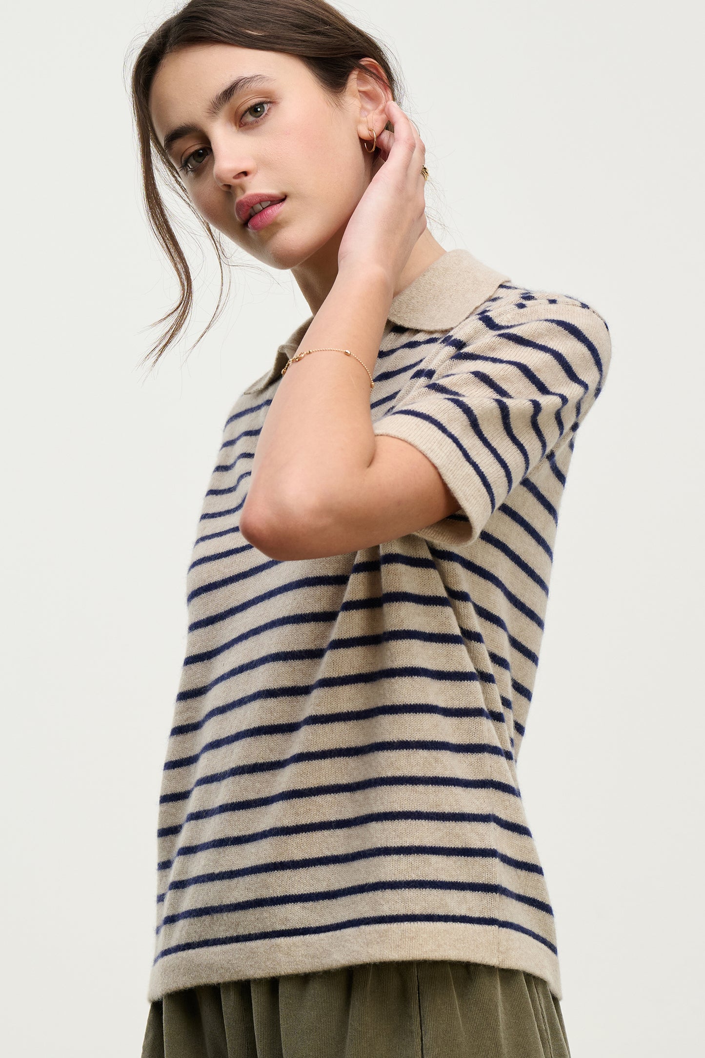 YAEL TOP IN OATMEAL/NAVY