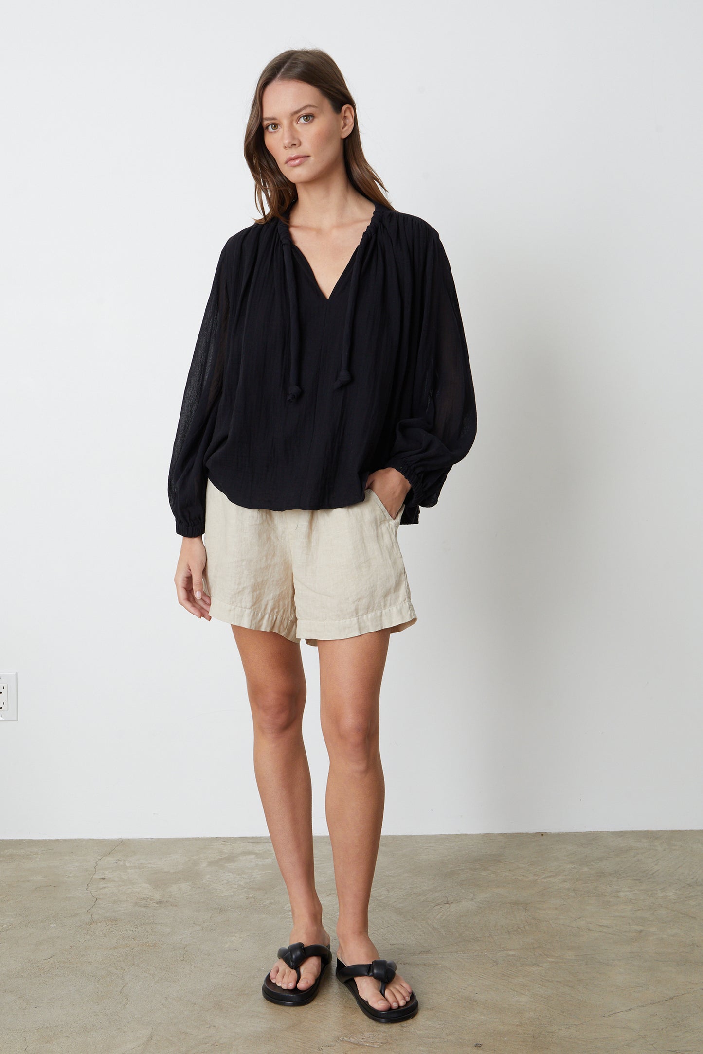 KATHLEEN COTTON GAUZE TOP IN BLACK