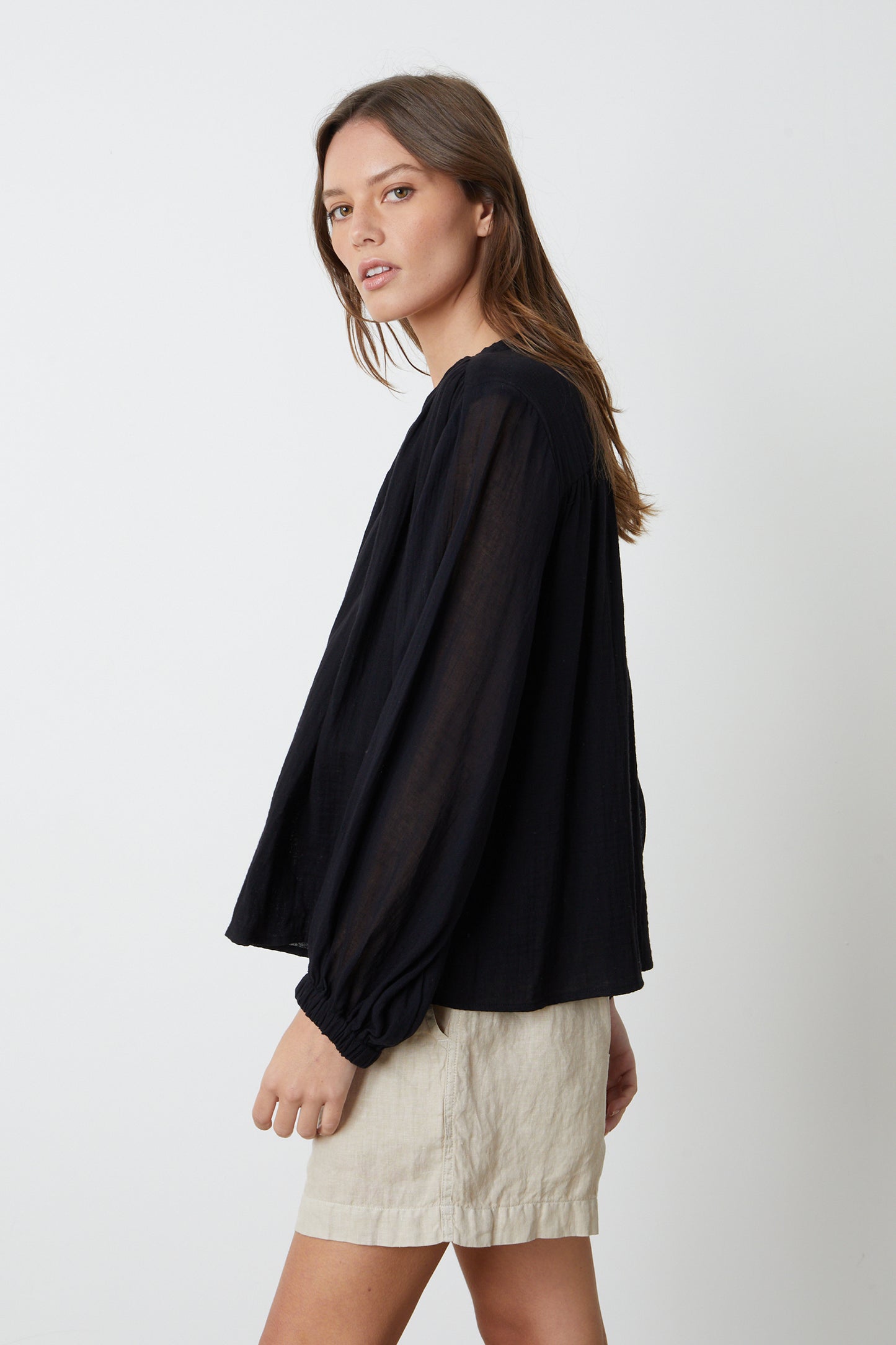 KATHLEEN COTTON GAUZE TOP IN BLACK