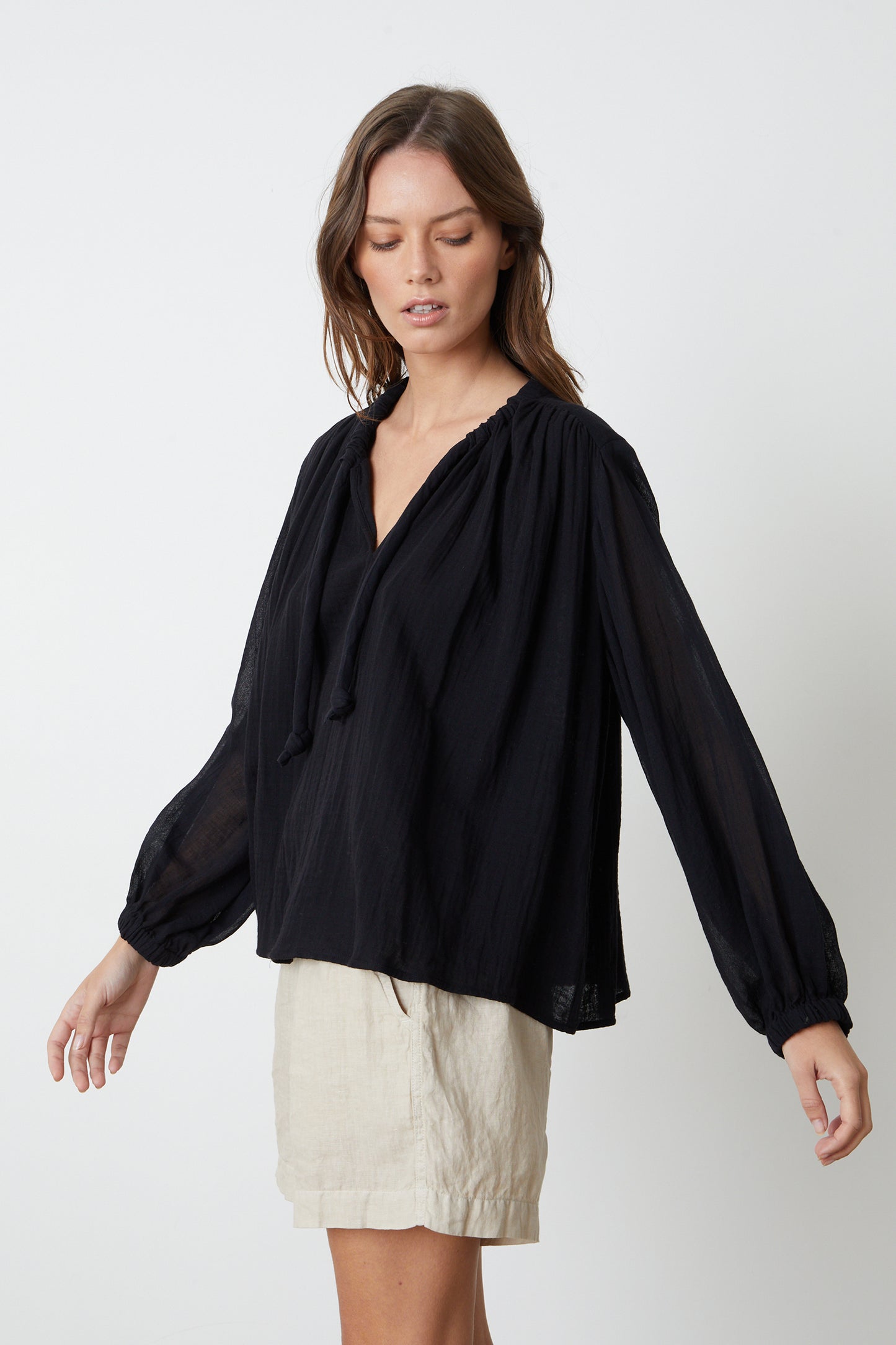 KATHLEEN COTTON GAUZE TOP IN BLACK