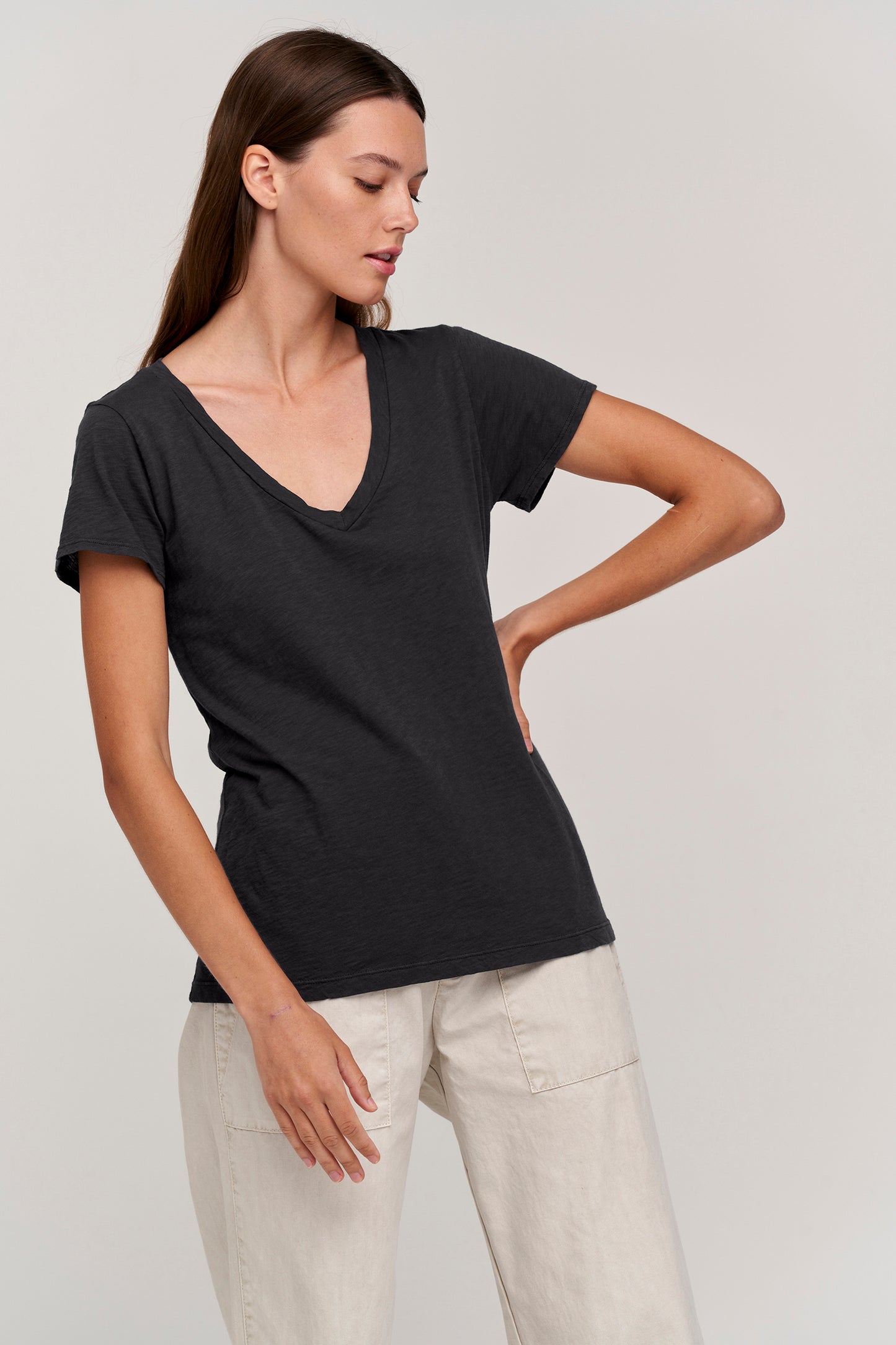 LILITH COTTON SLUB T-SHIRT IN BLACK