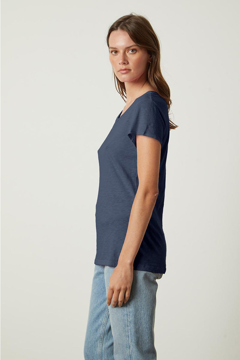 ODELIA COTTON SLUB CREW NECK TEE IN SHADOW