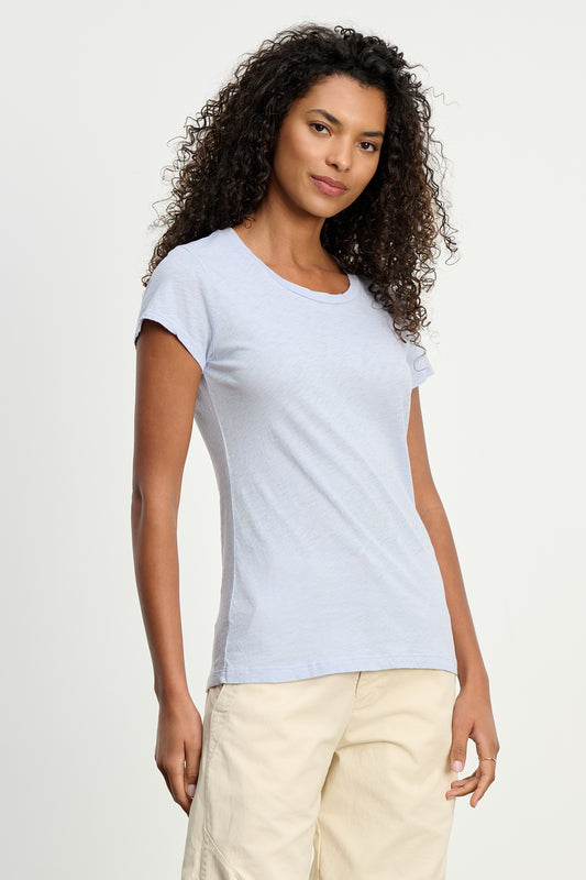 ODELIA COTTON SLUB CREW NECK T-SHIRT IN SKY