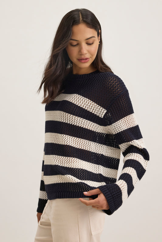 KANAN COTTON CASHMERE MESH SWEATER IN NAVY