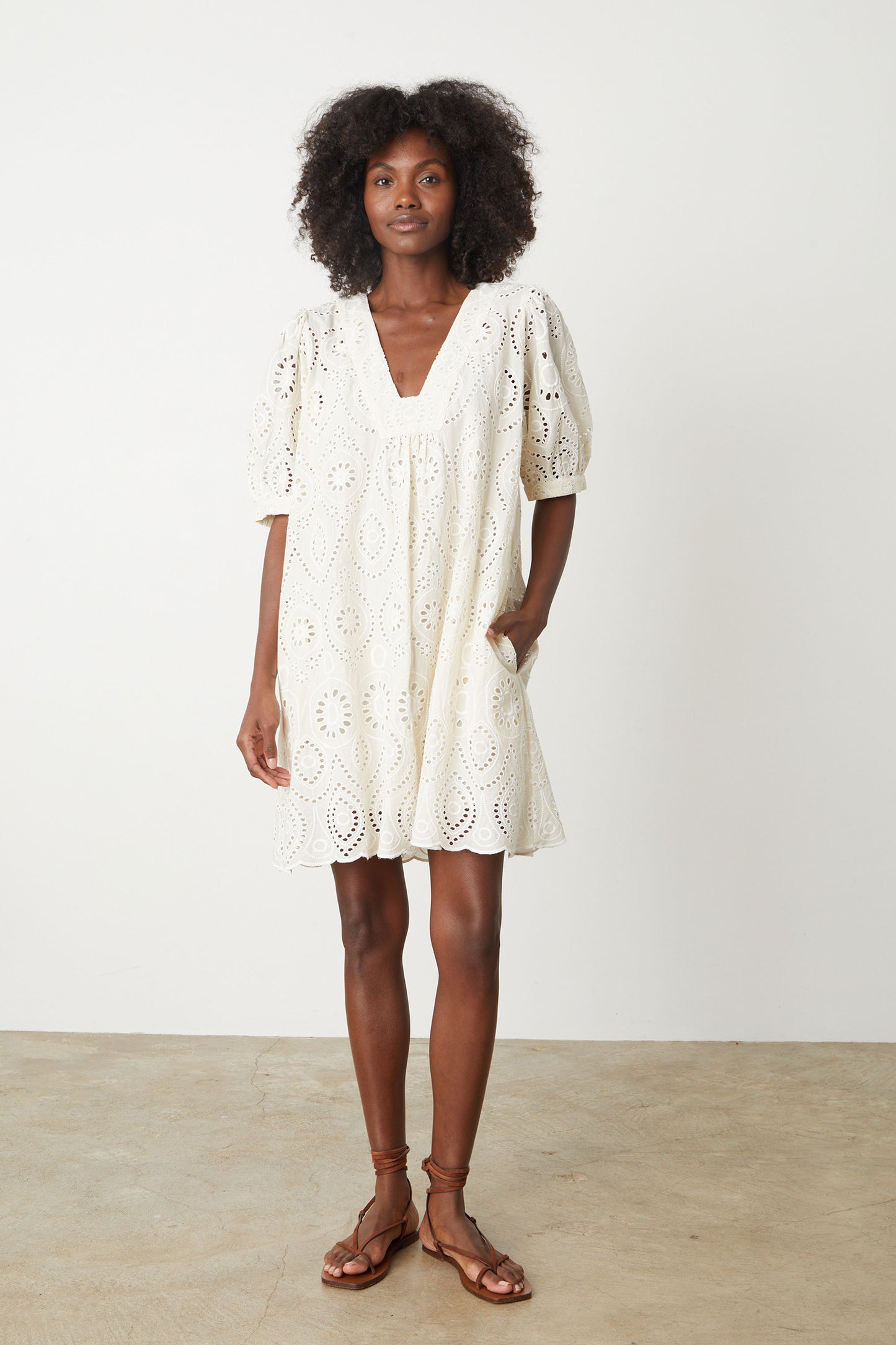 KENNIE EYELET DRESS IN IVORY