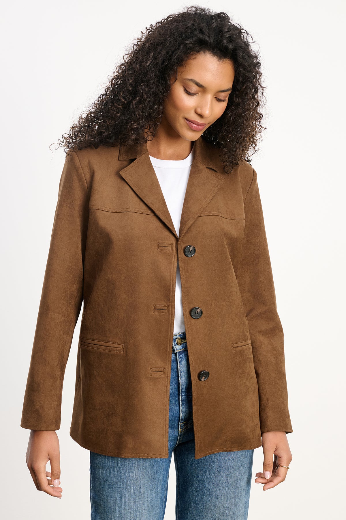 SALIE FAUX SUEDE JACKET IN BROWN