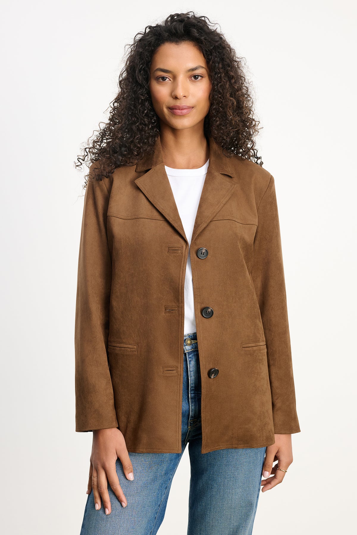 SALIE FAUX SUEDE JACKET IN BROWN