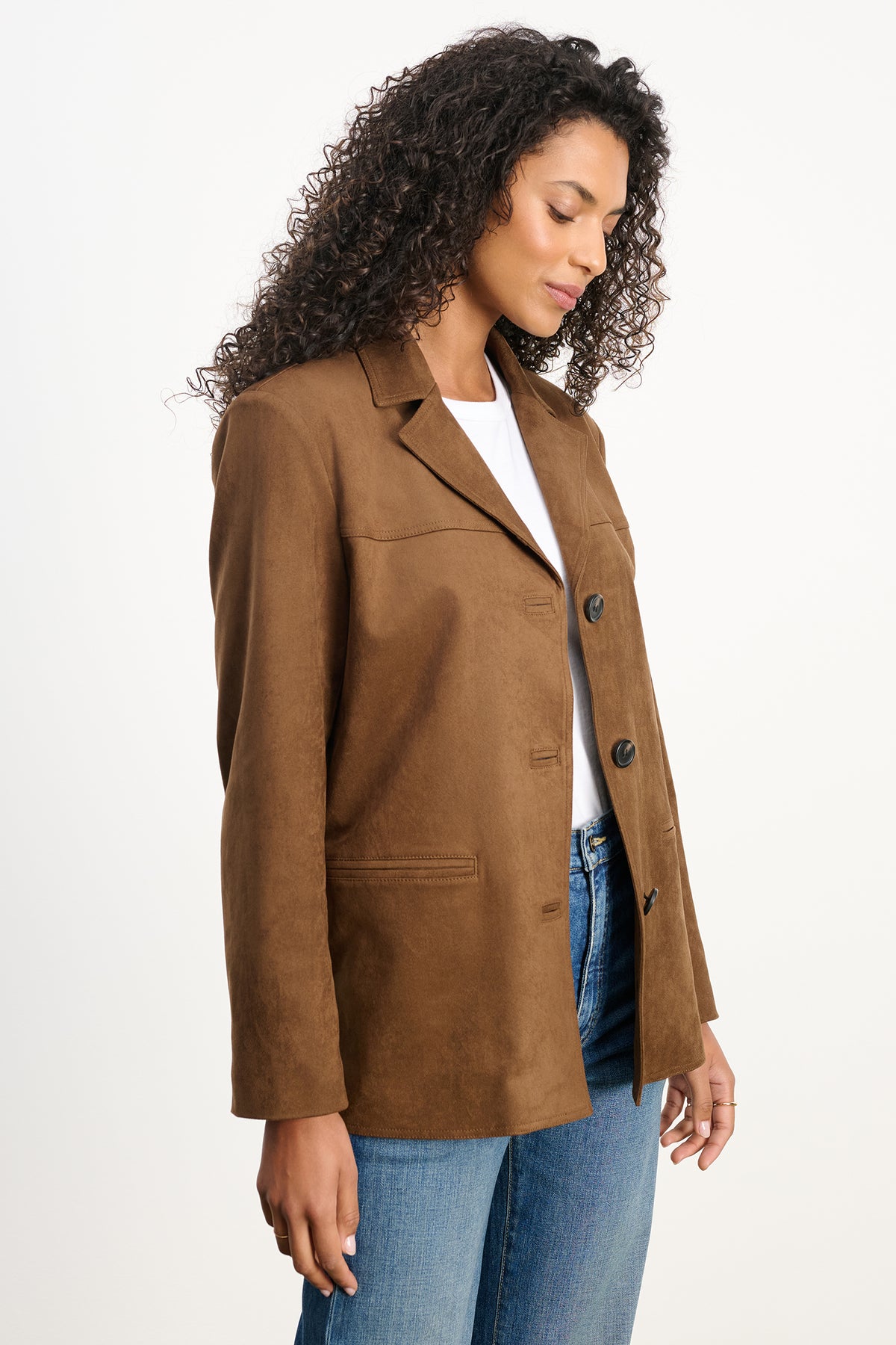 SALIE FAUX SUEDE JACKET IN BROWN