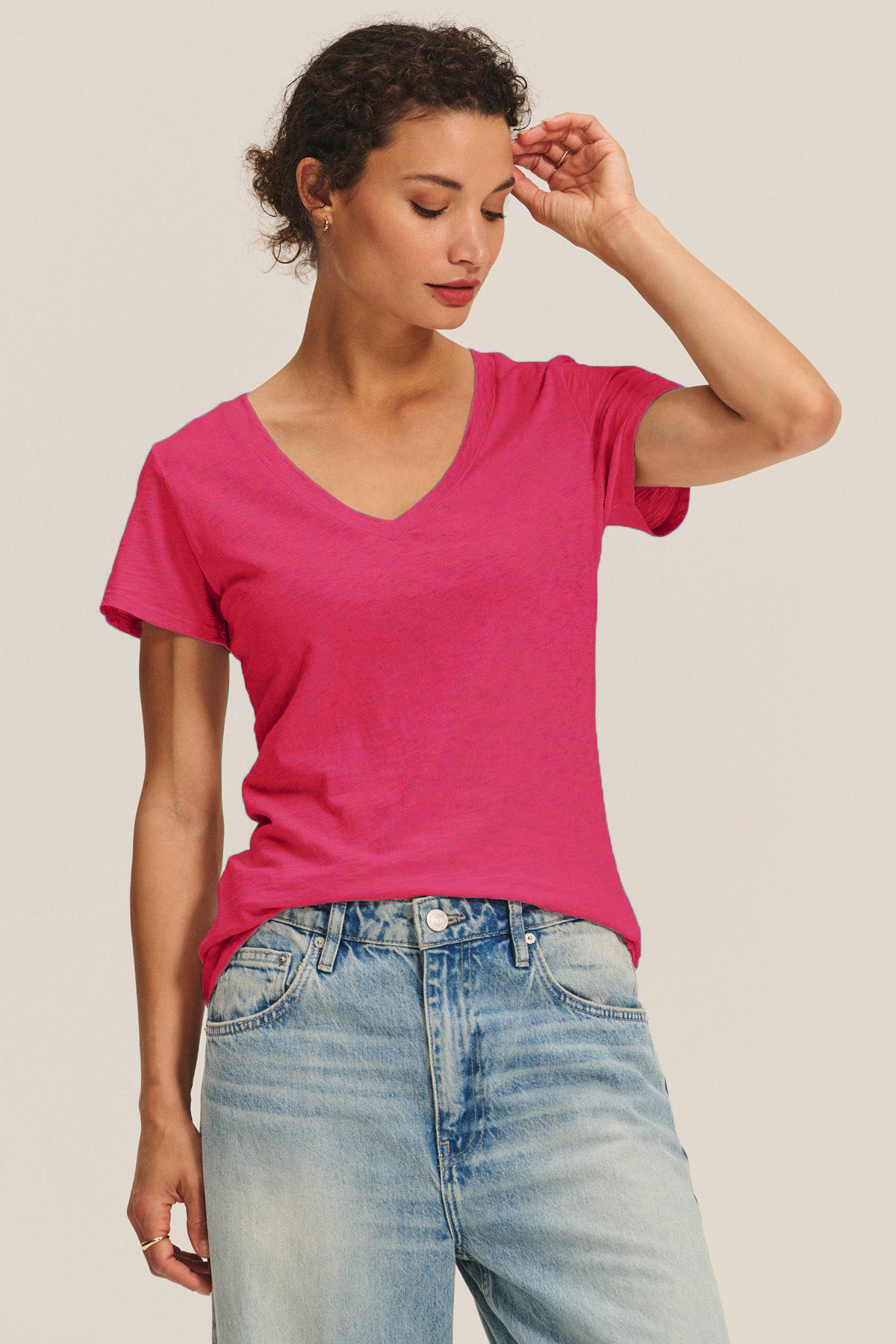 LILITH COTTON SLUB T-SHIRT IN MAGENTA