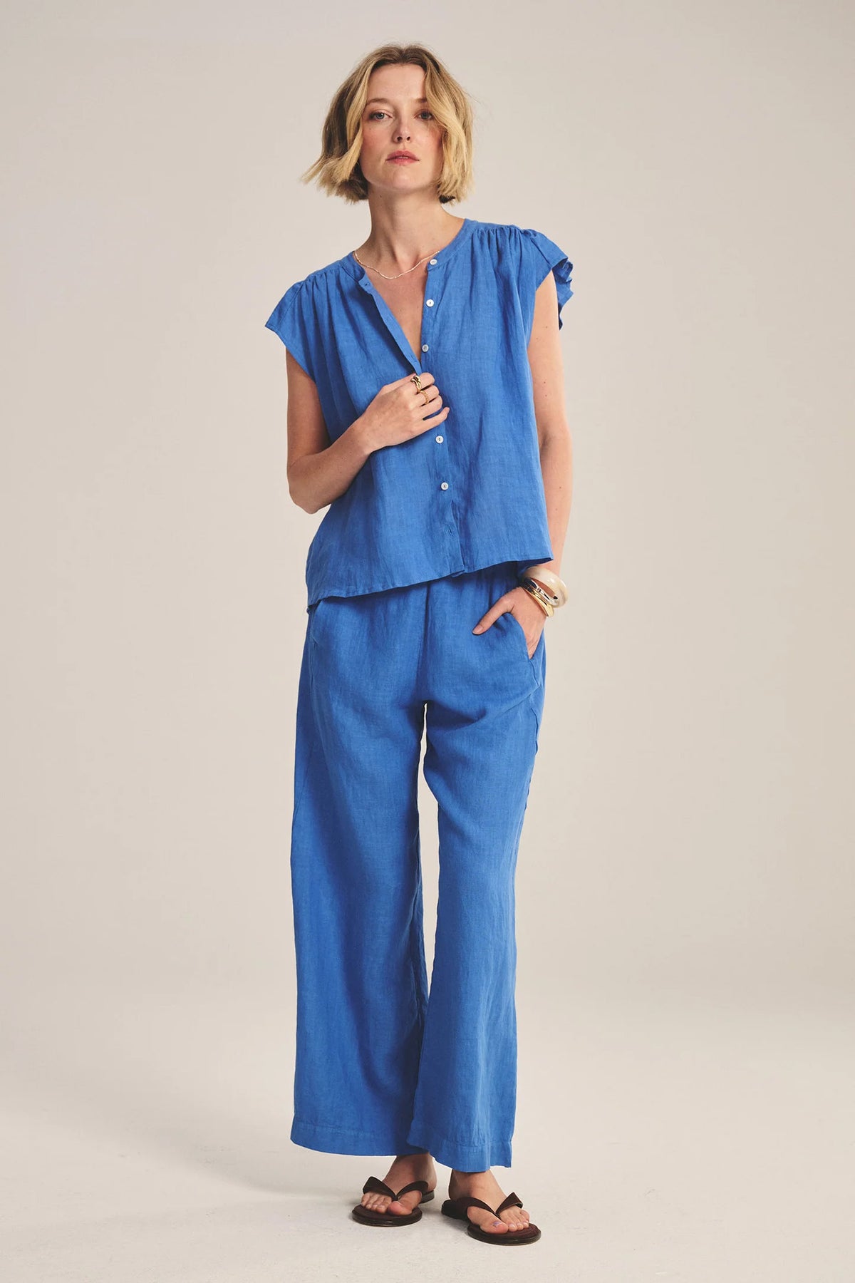 LOLA LINEN TROUSER IN BLUEJAY