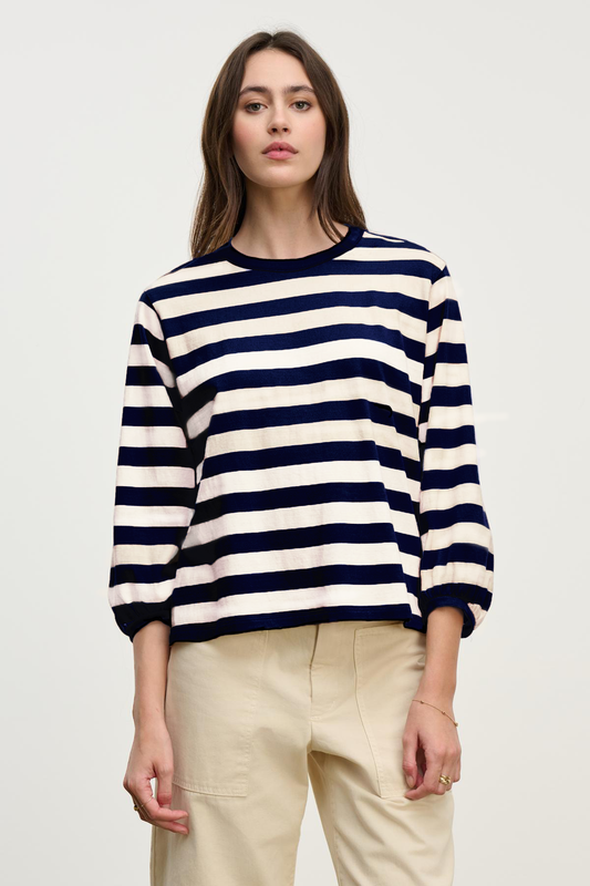 EDORA TOP IN NAVY STRIPE