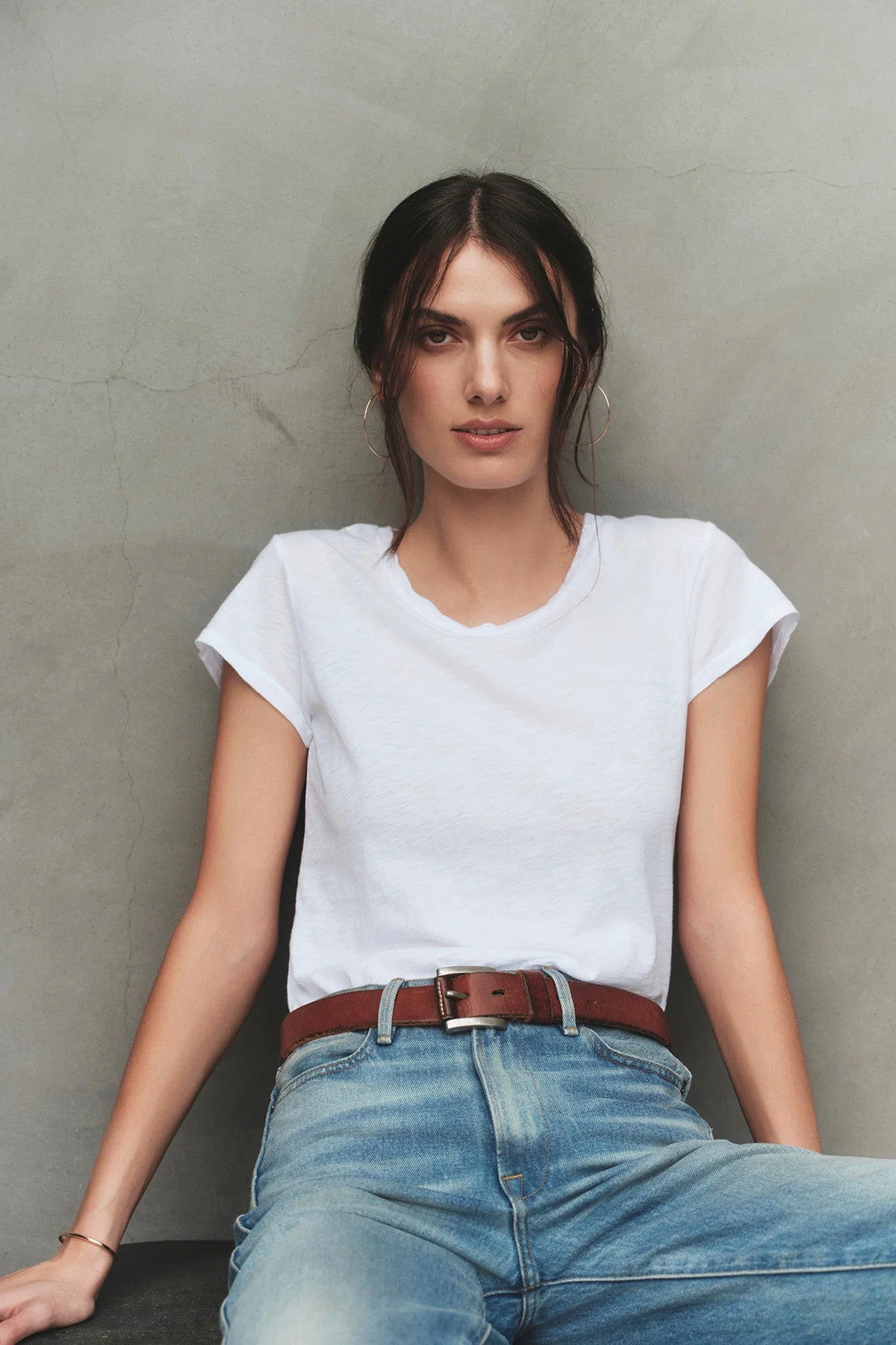 ODELIA COTTON SLUB CREW NECK T-SHIRT IN WHITE