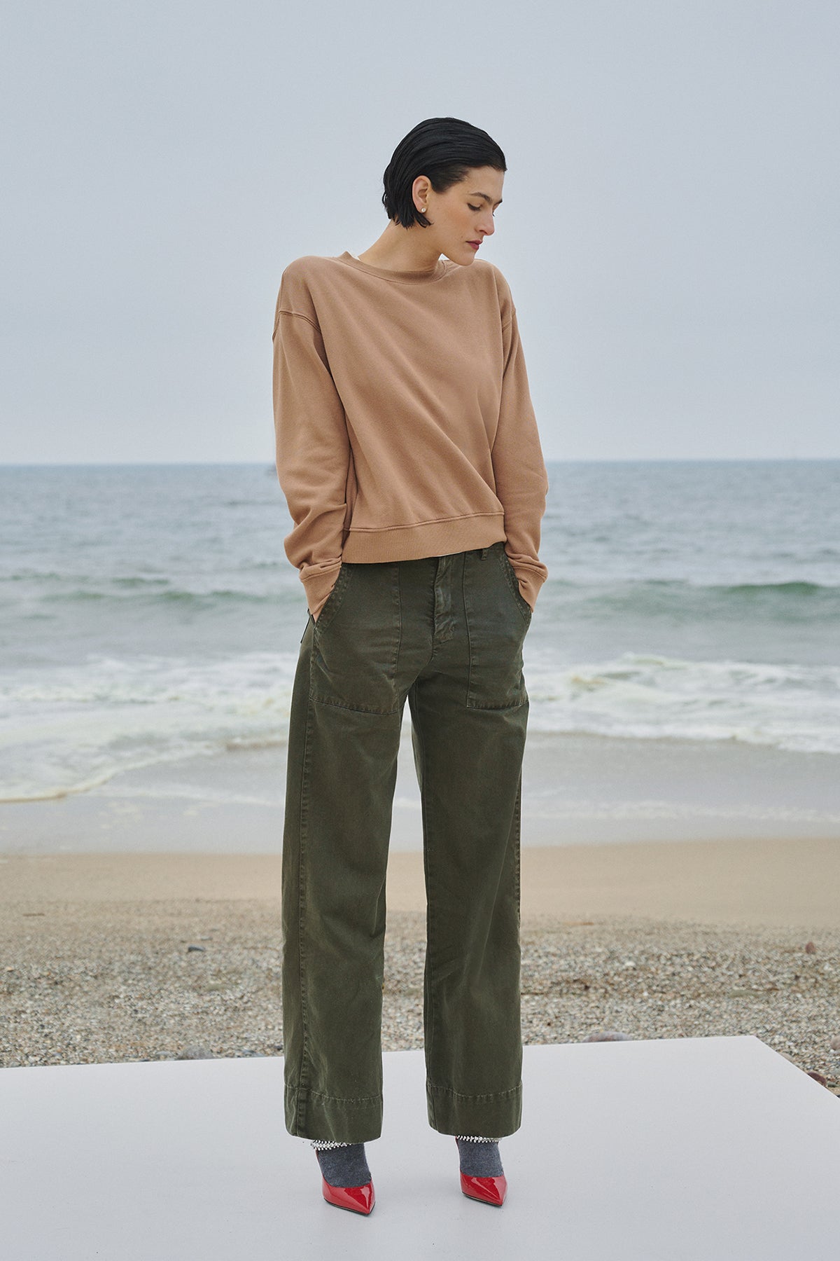 cotton twill wide leg pant