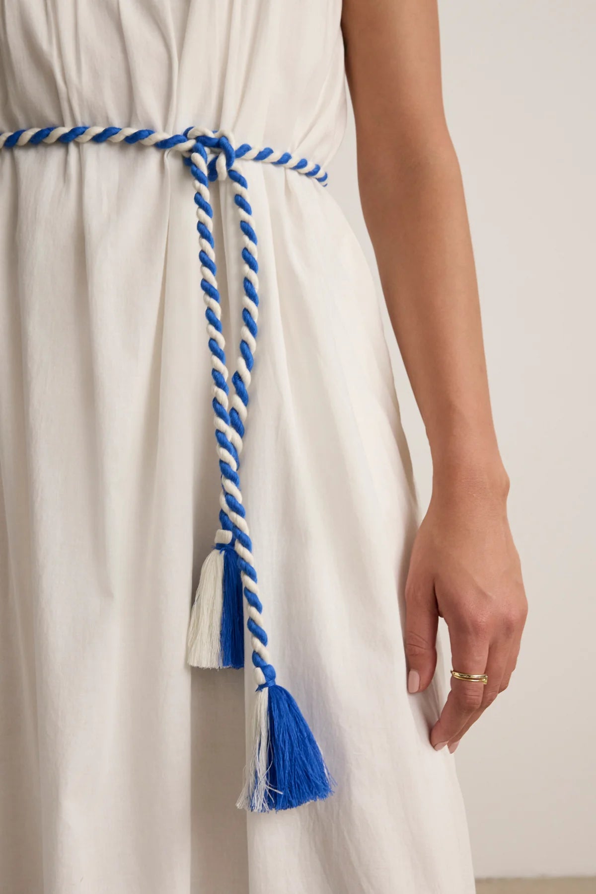 JULIETTE DRESS IN CREAM/COBALT