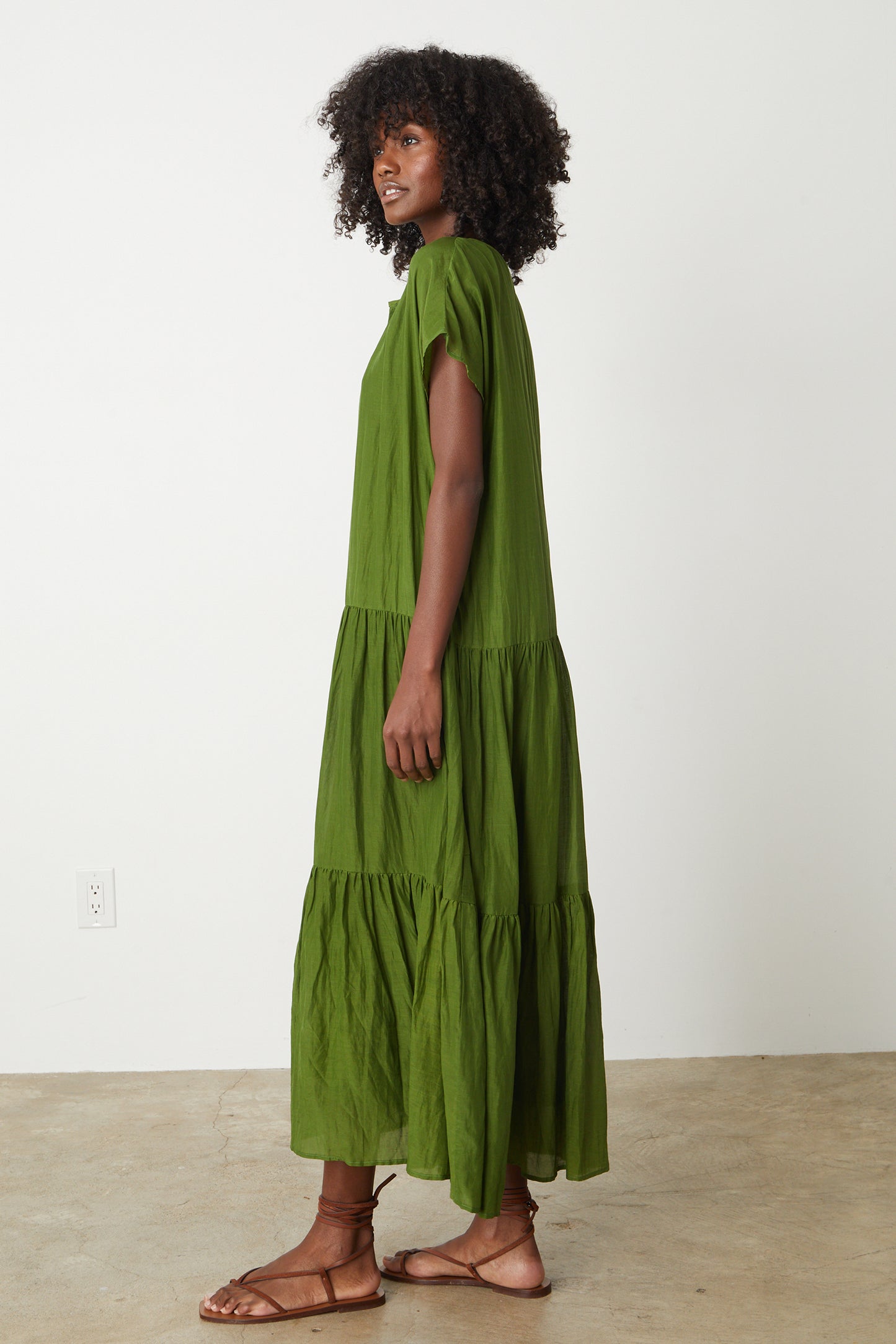 ADA SILK COTTON VOILE DRESS IN MOSS