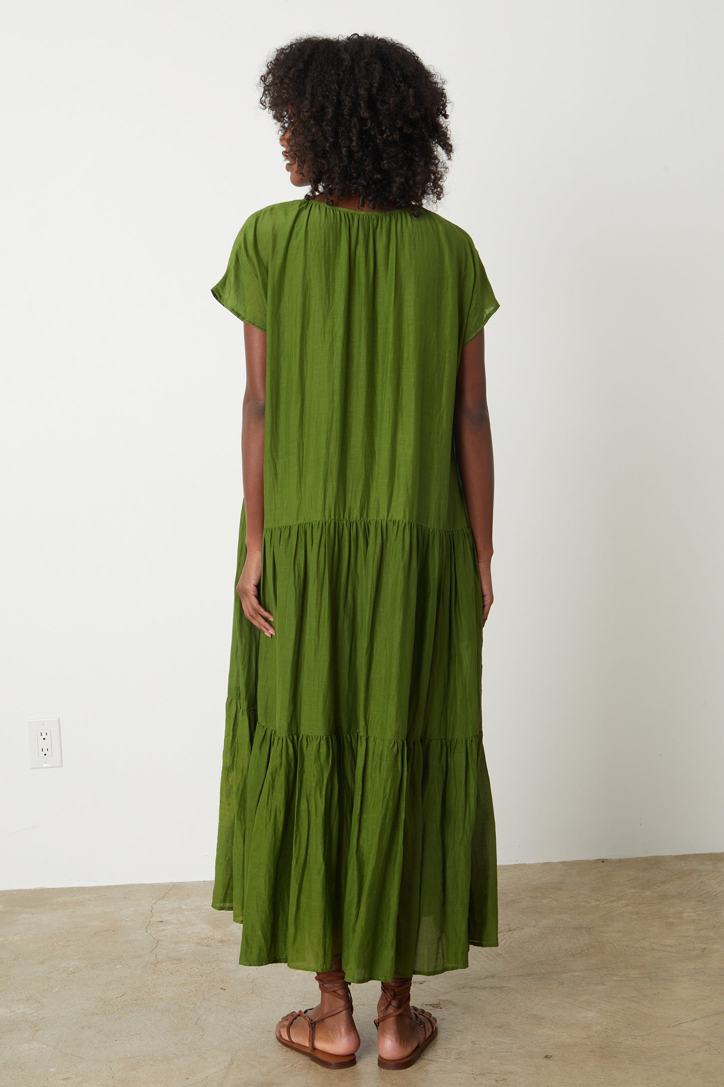 ADA SILK COTTON VOILE DRESS IN MOSS