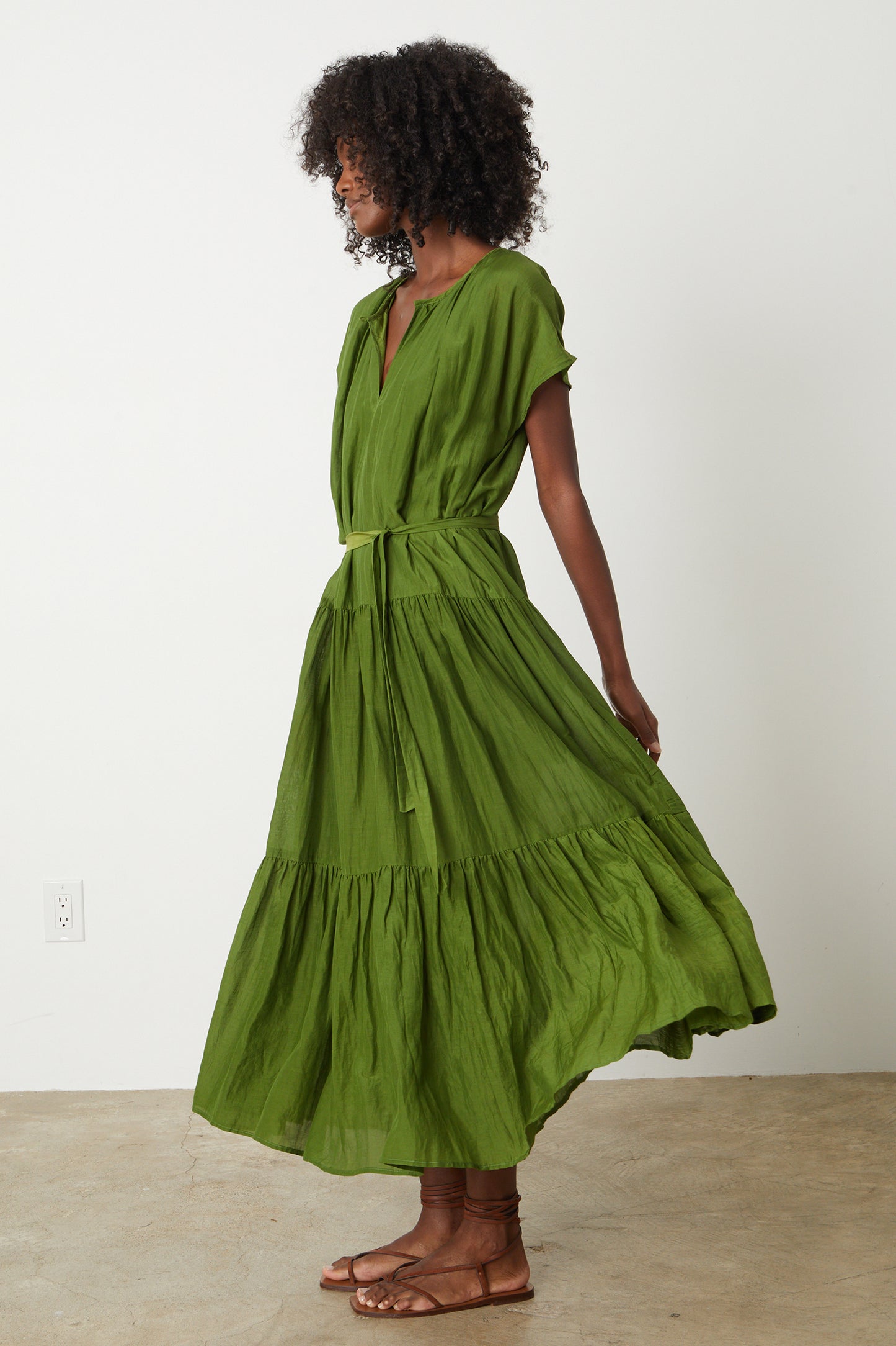 ADA SILK COTTON VOILE DRESS IN MOSS