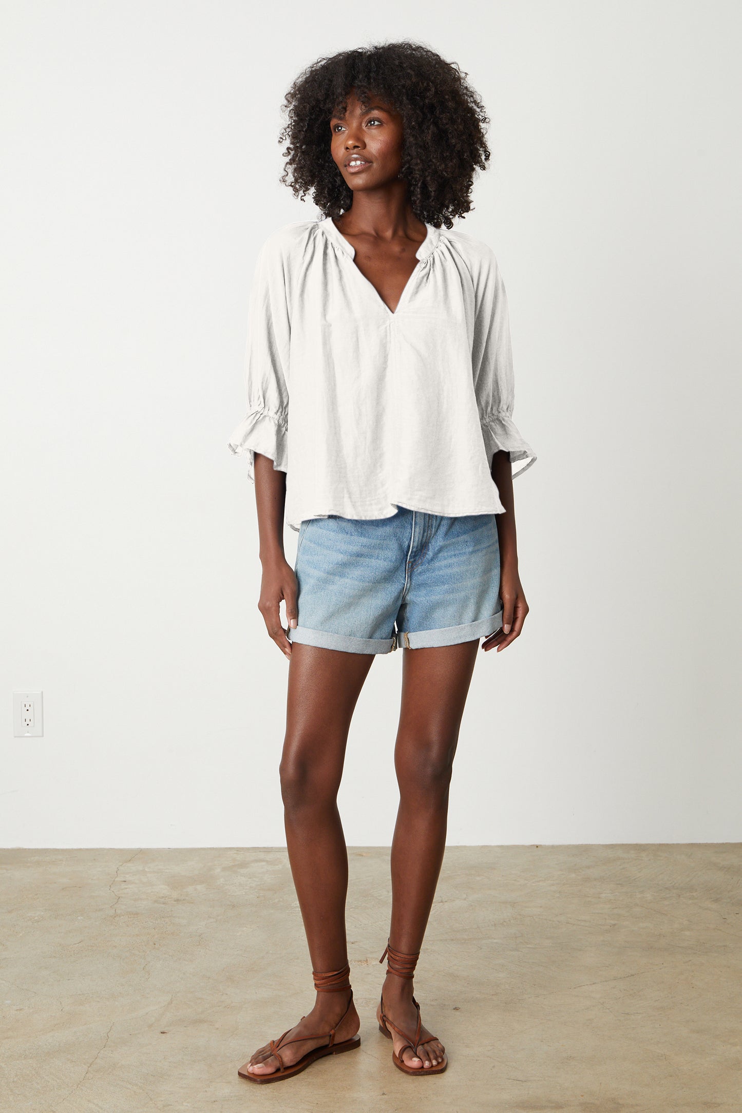 MARINA SILK COTTON VOILE TOP IN ECRU