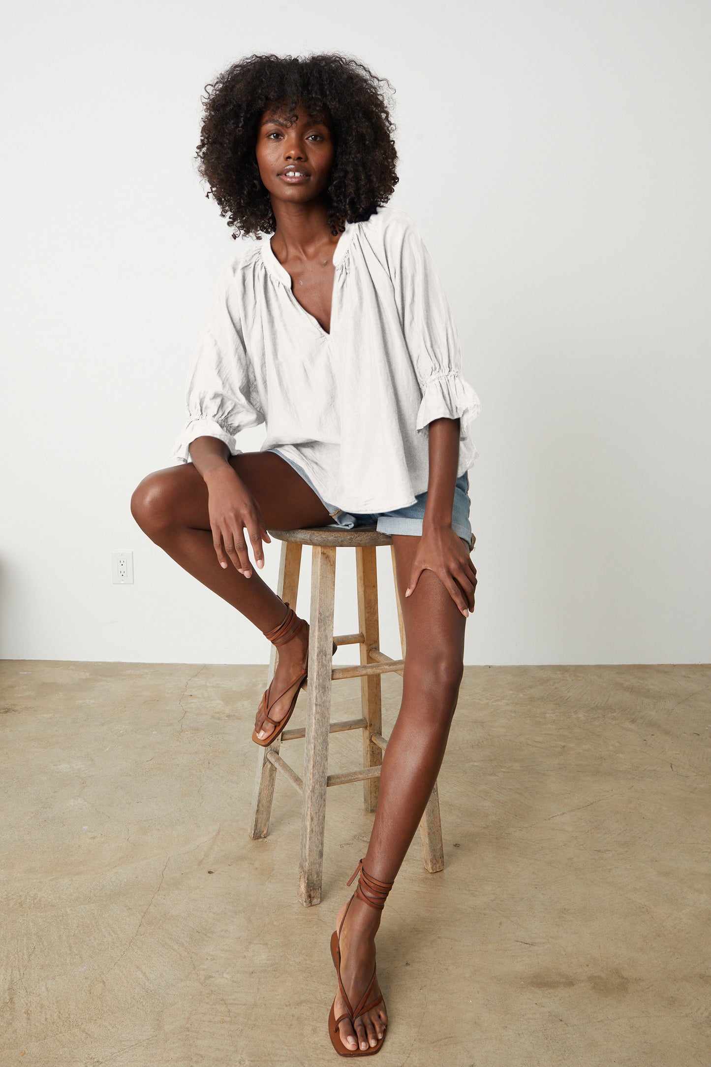 MARINA SILK COTTON VOILE TOP IN ECRU