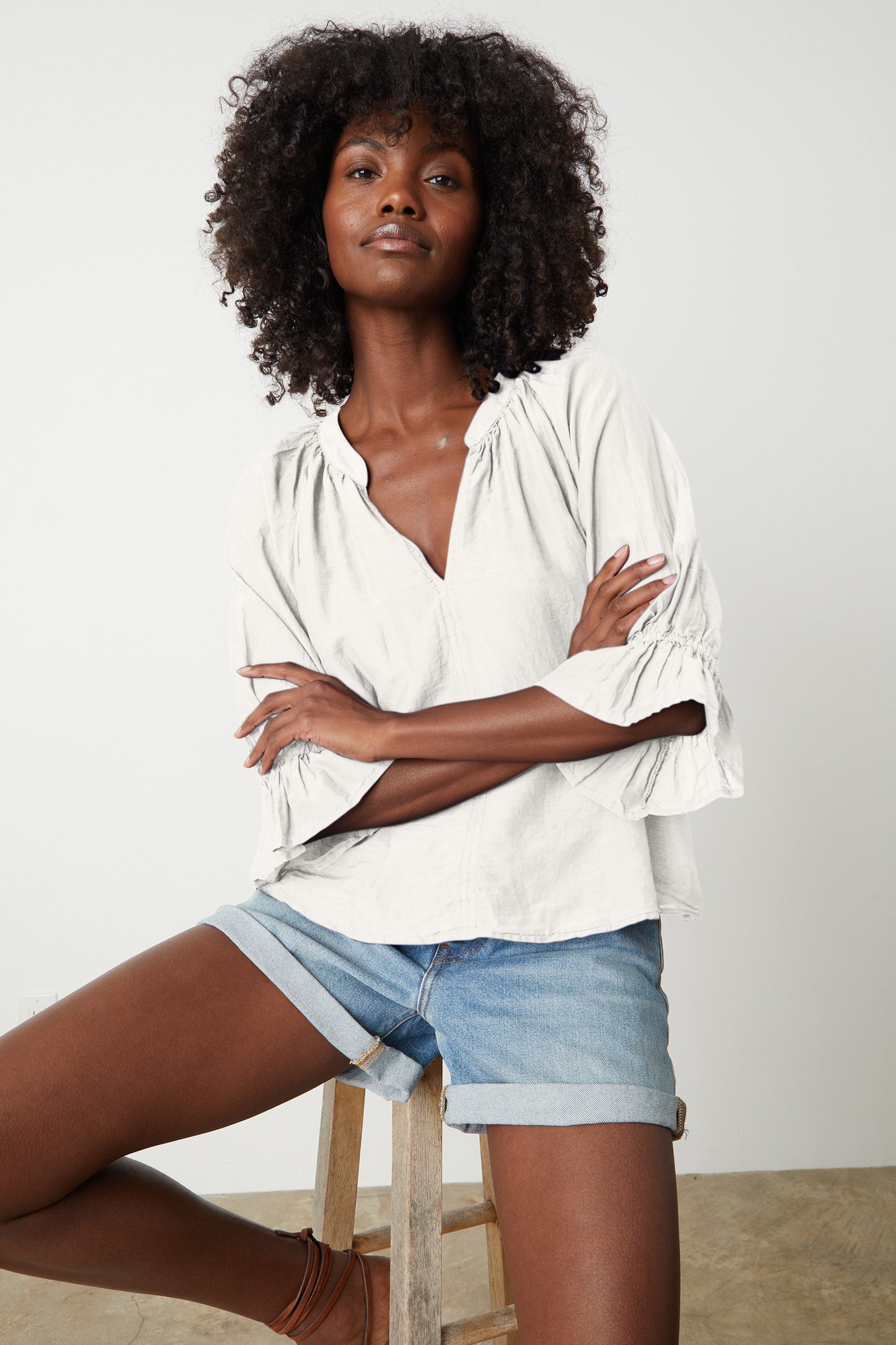 MARINA SILK COTTON VOILE TOP IN ECRU