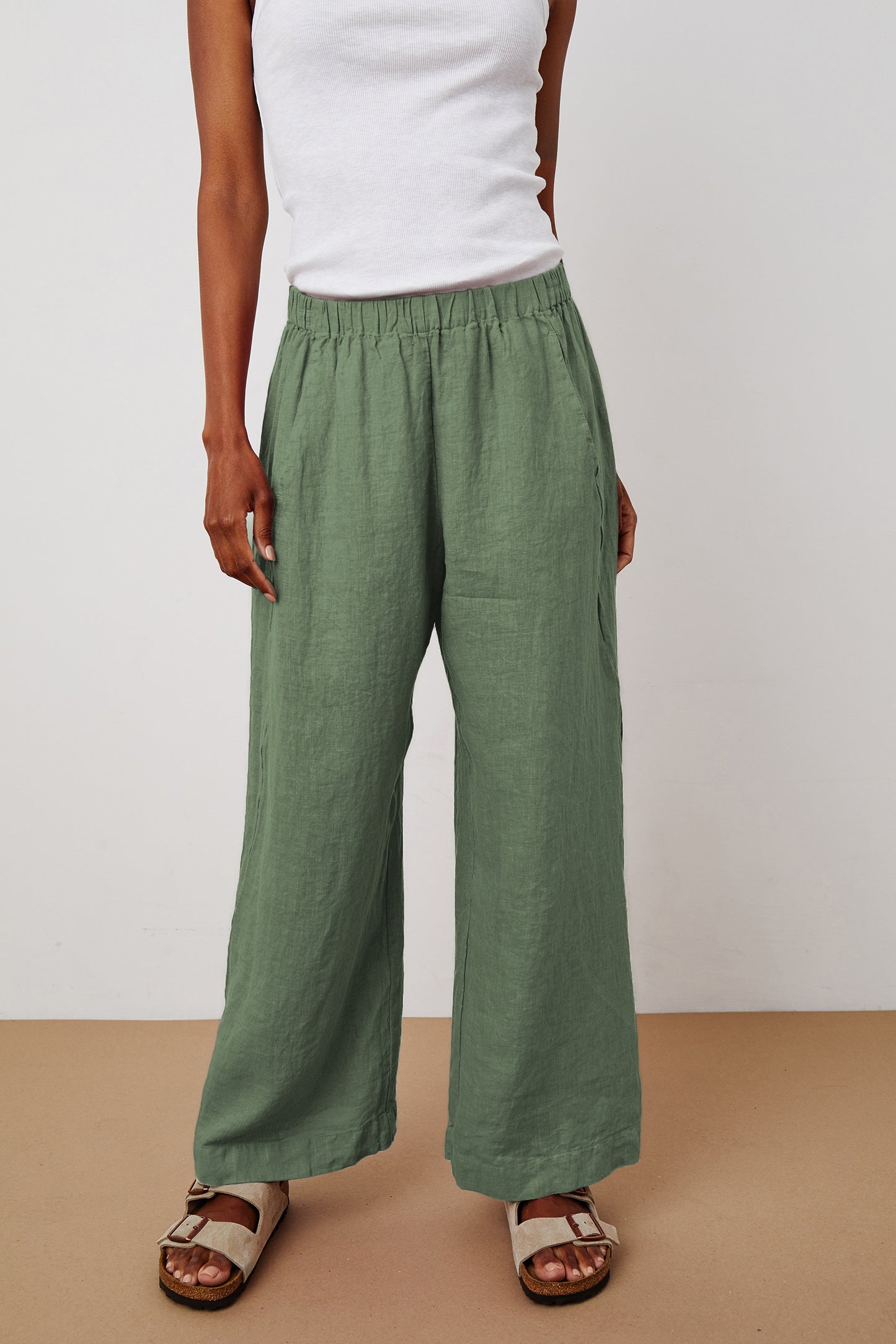 LOLA LINEN TROUSERS IN ALOE