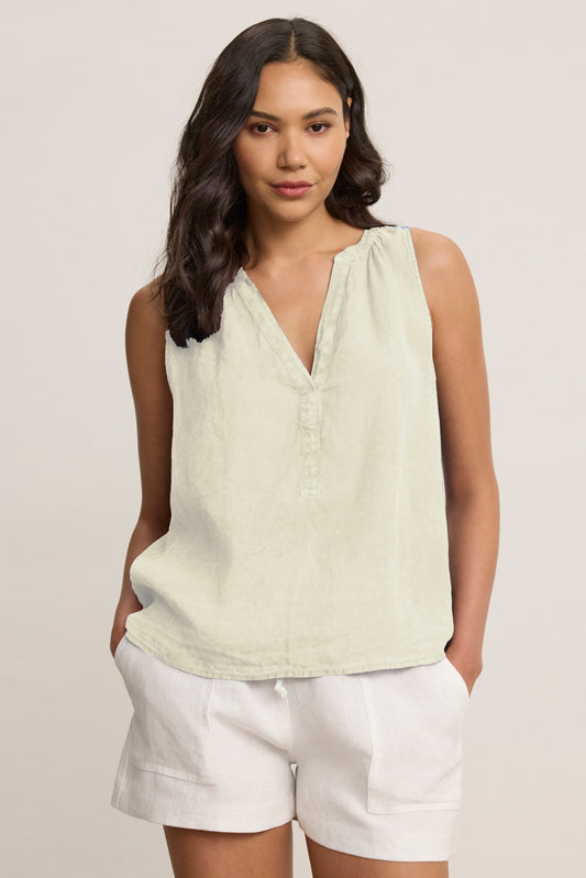TACY LINEN TOP IN CHALK