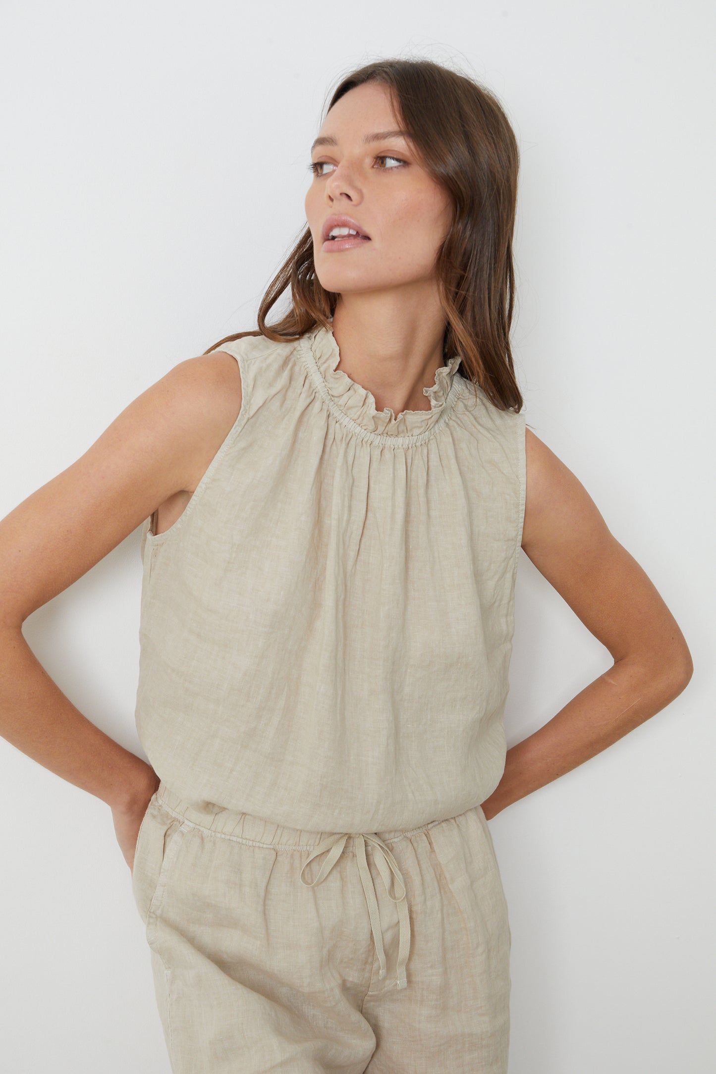 NOVA WOVEN LINEN TOP IN SAND