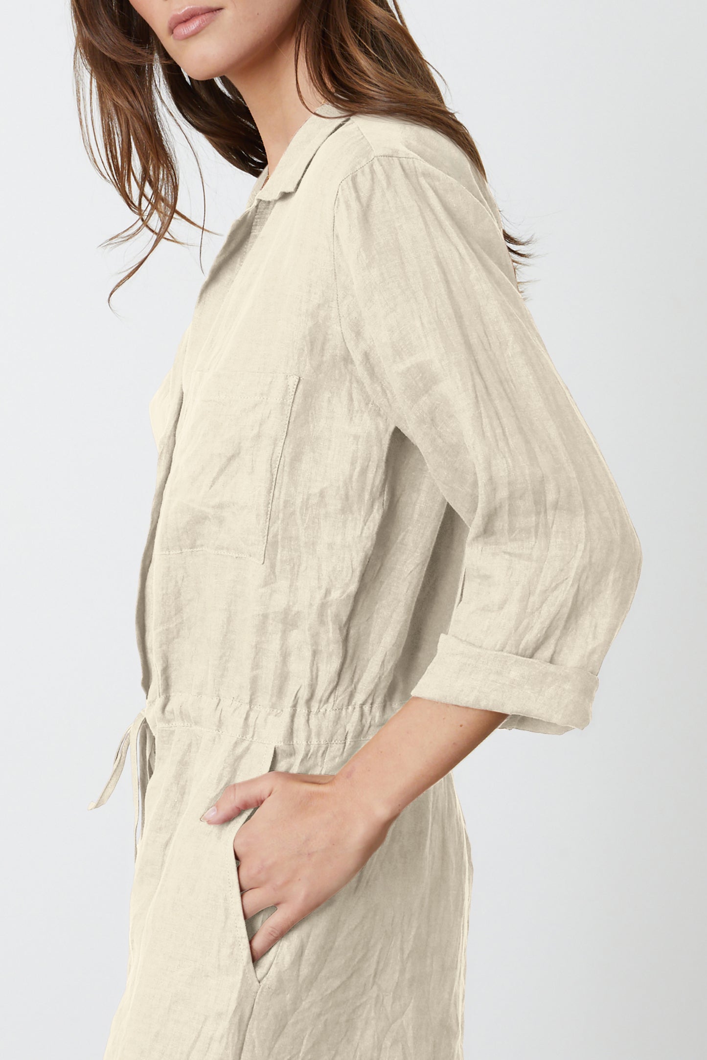 RUTH WOVEN LINEN PLAYSUIT IN SAND