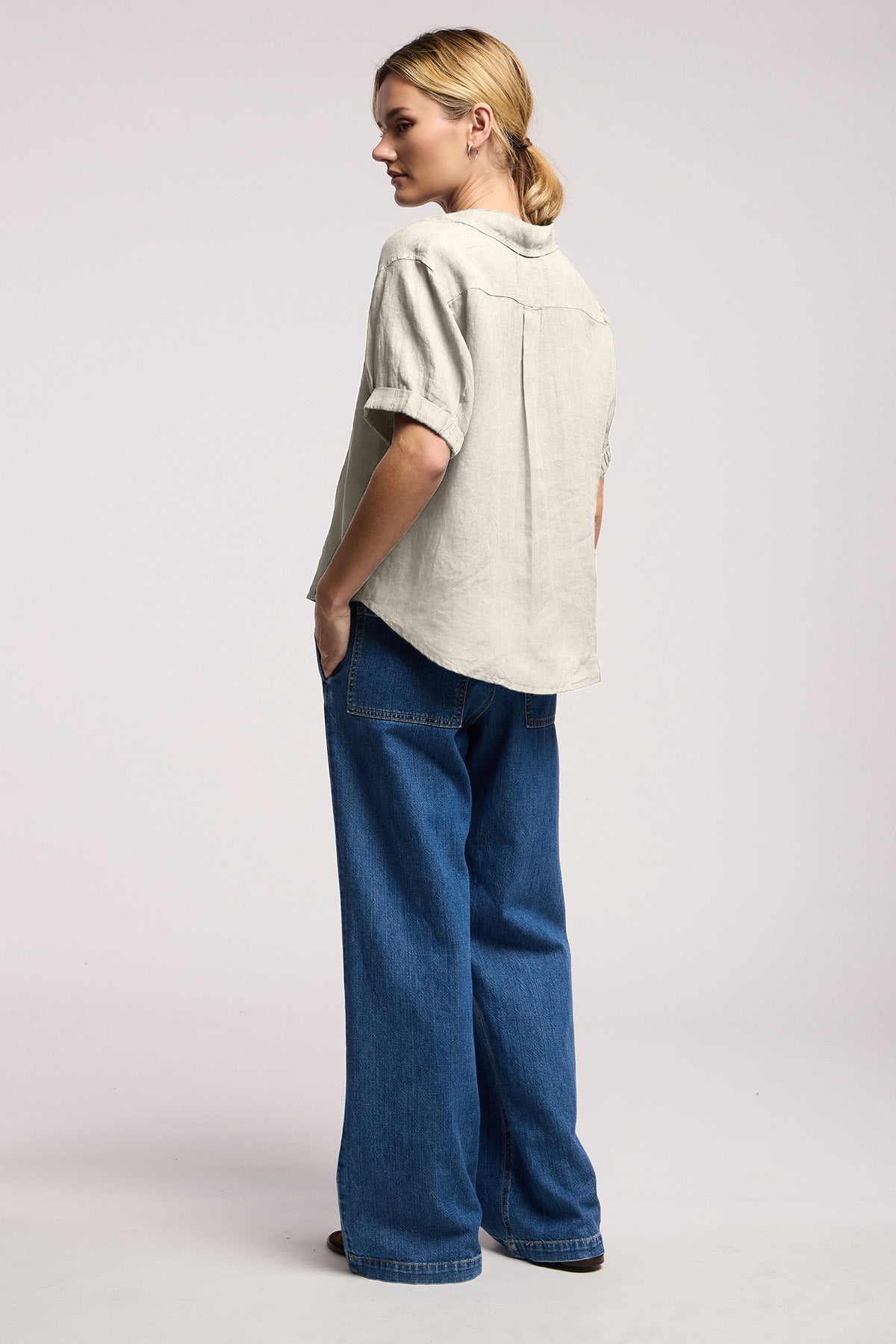 VIVICA LINEN TOP IN COBBLE