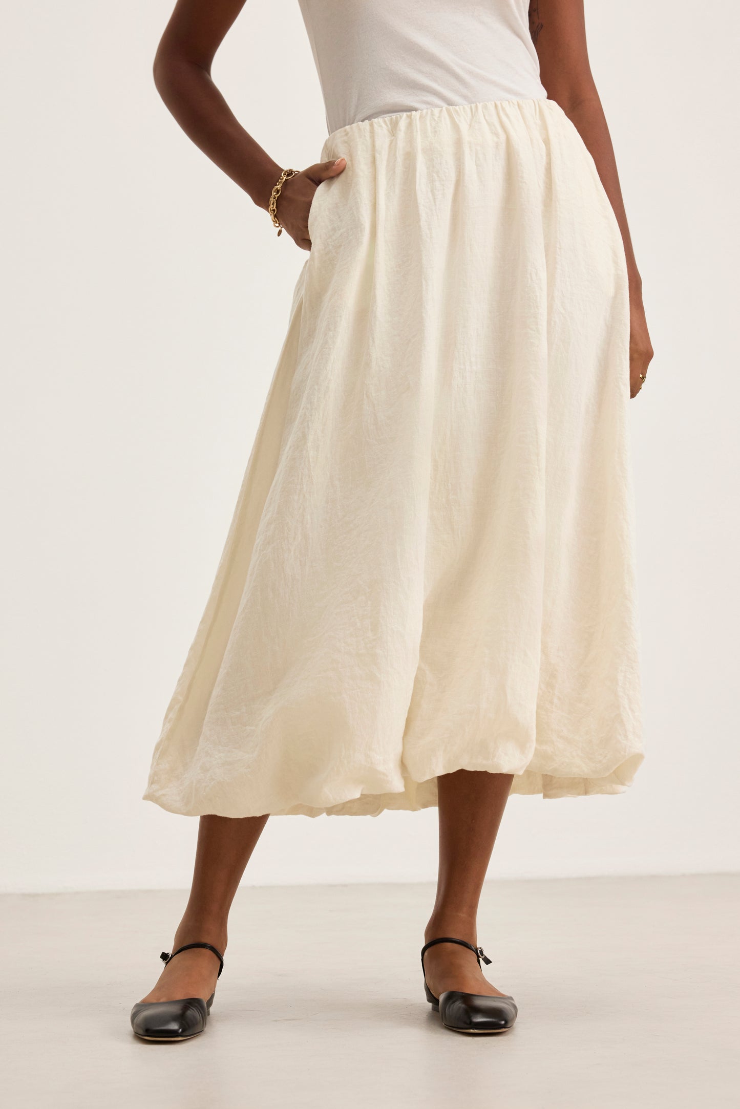 RACHELLE LINEN SKIRT IN CHALK