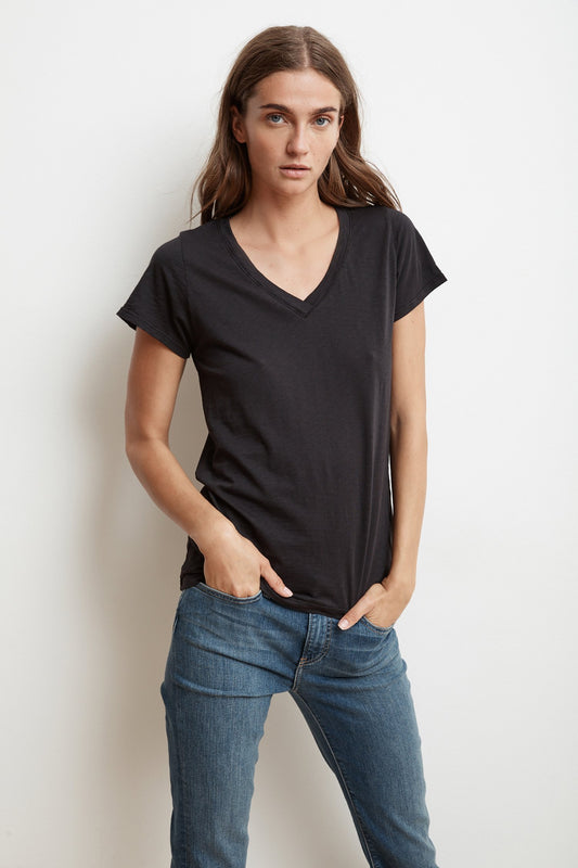 JILL COTTON SLUB T-SHIRT IN BLACK