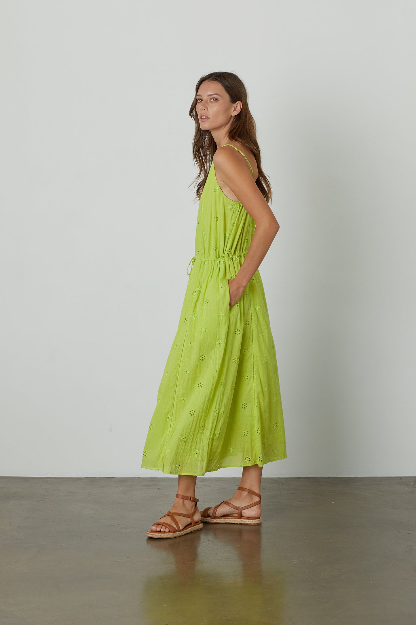 MADELYN COTTON EYELET TANK DRESS IN LIME
