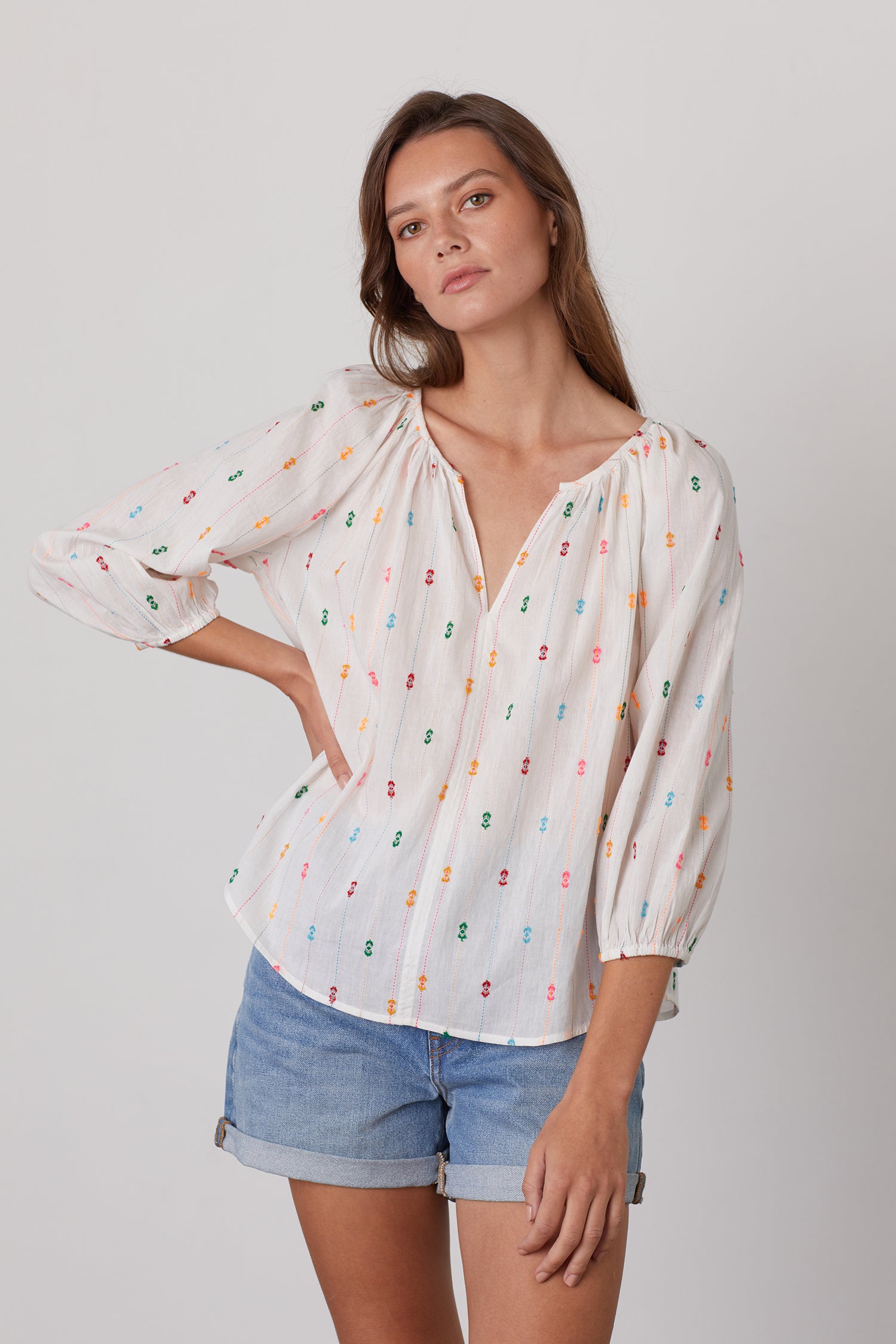 TULLIE EMBROIDERED BOHO TOP IN ECRU