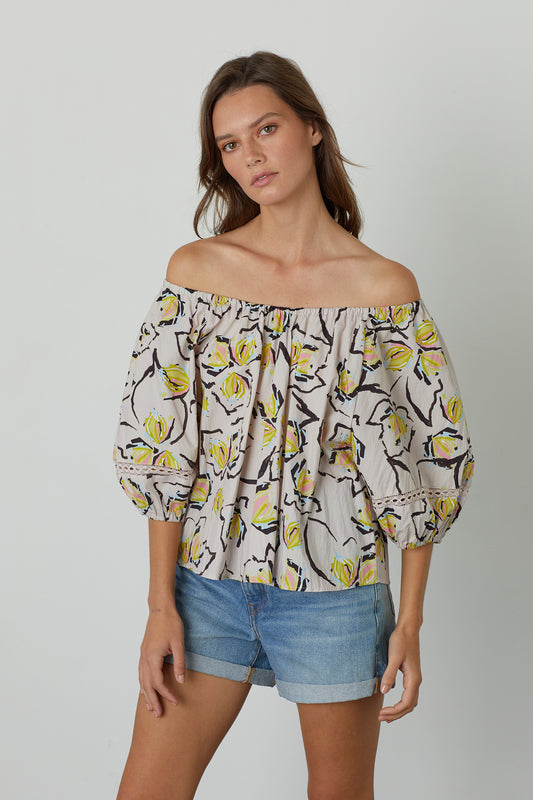 ZOEY PRINTED BOHO TOP IN LILYPAD