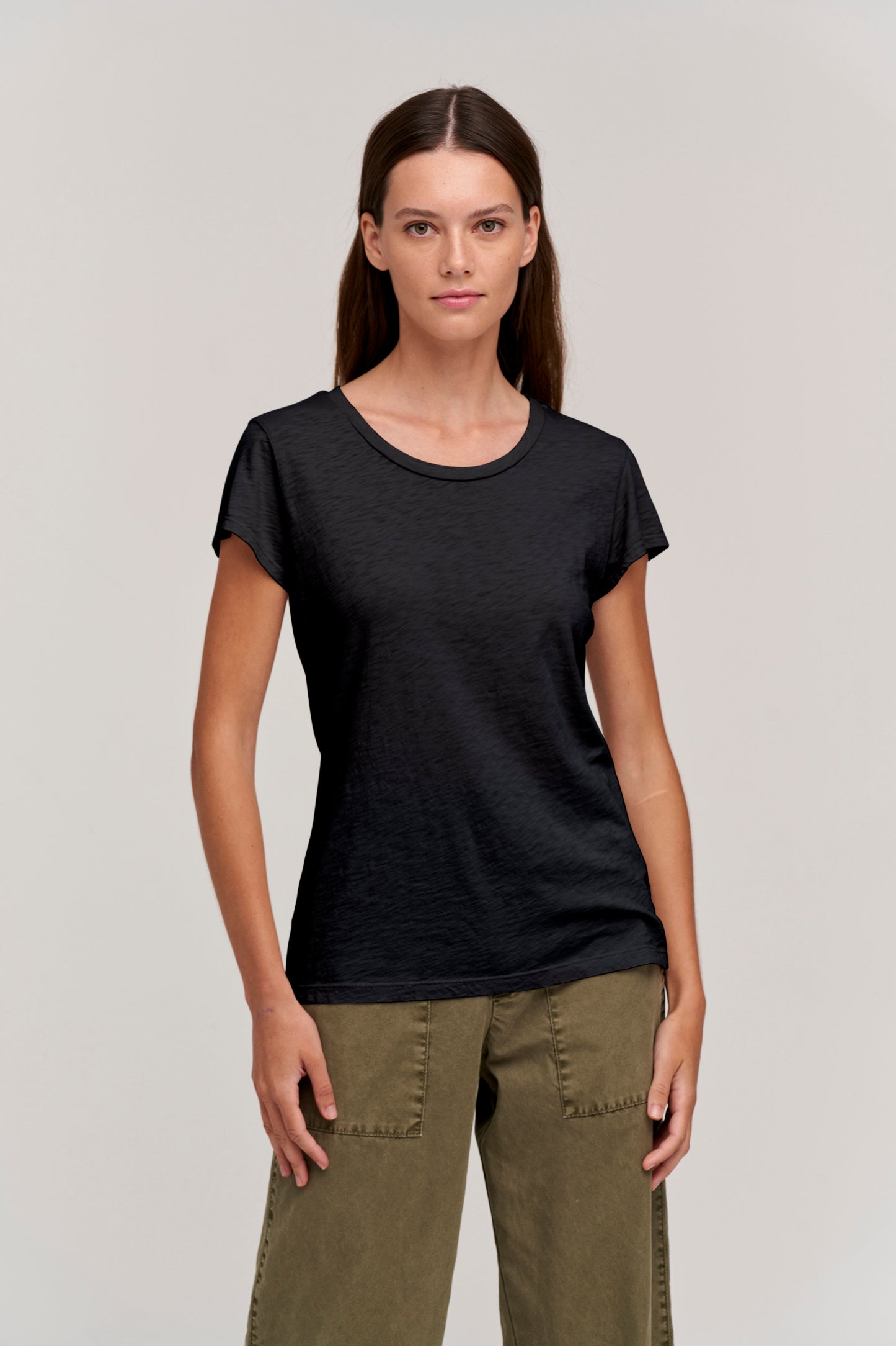 ODELIA COTTON SLUB CREW NECK T-SHIRT IN BLACK