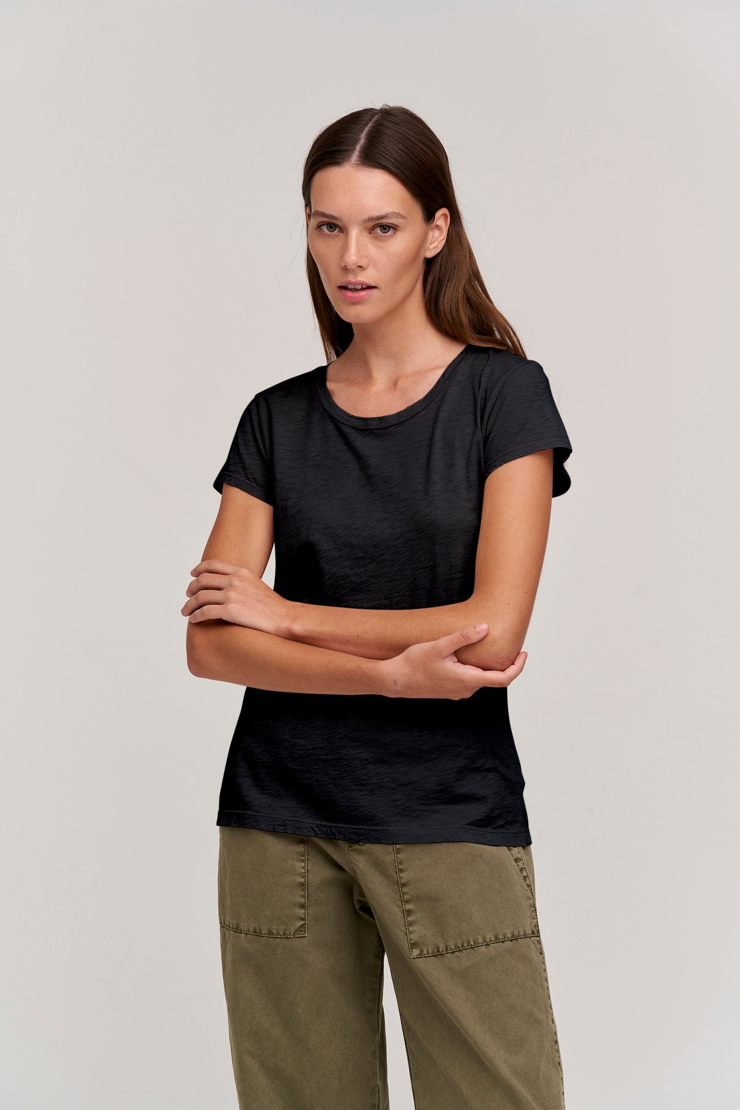 ODELIA COTTON SLUB CREW NECK T-SHIRT IN BLACK