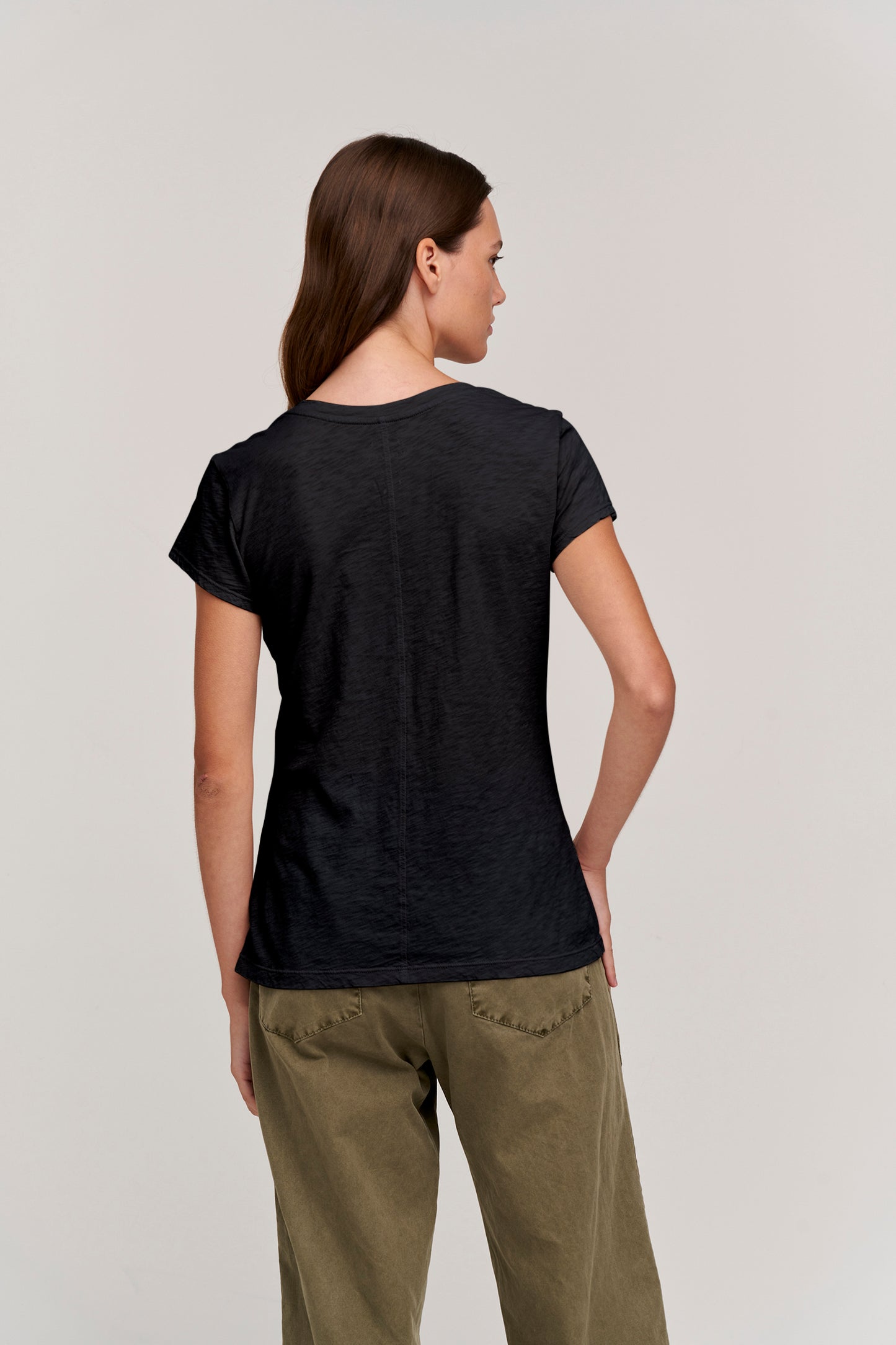 ODELIA COTTON SLUB CREW NECK T-SHIRT IN BLACK