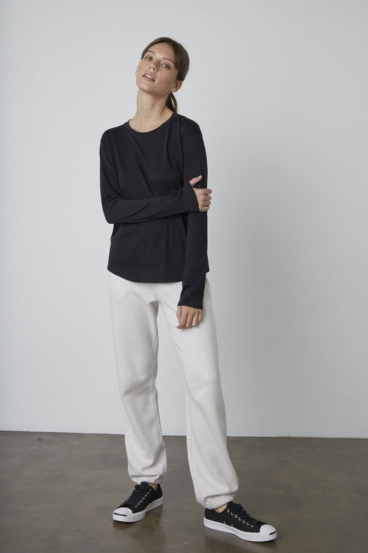 DANIELA WHISPER COTTON T-SHIRT IN BLACK