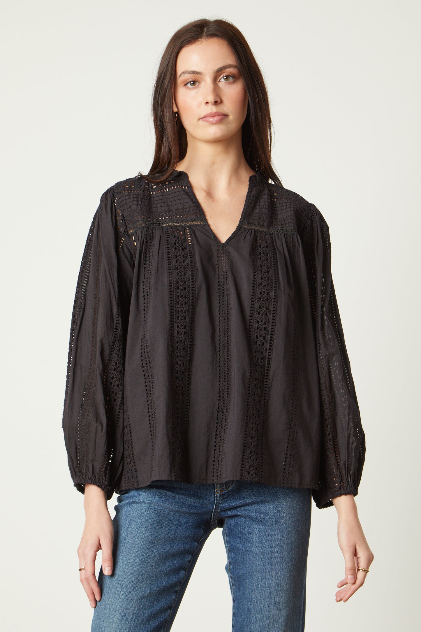 JORDYN EMBROIDERED COTTON TOP IN BLACK