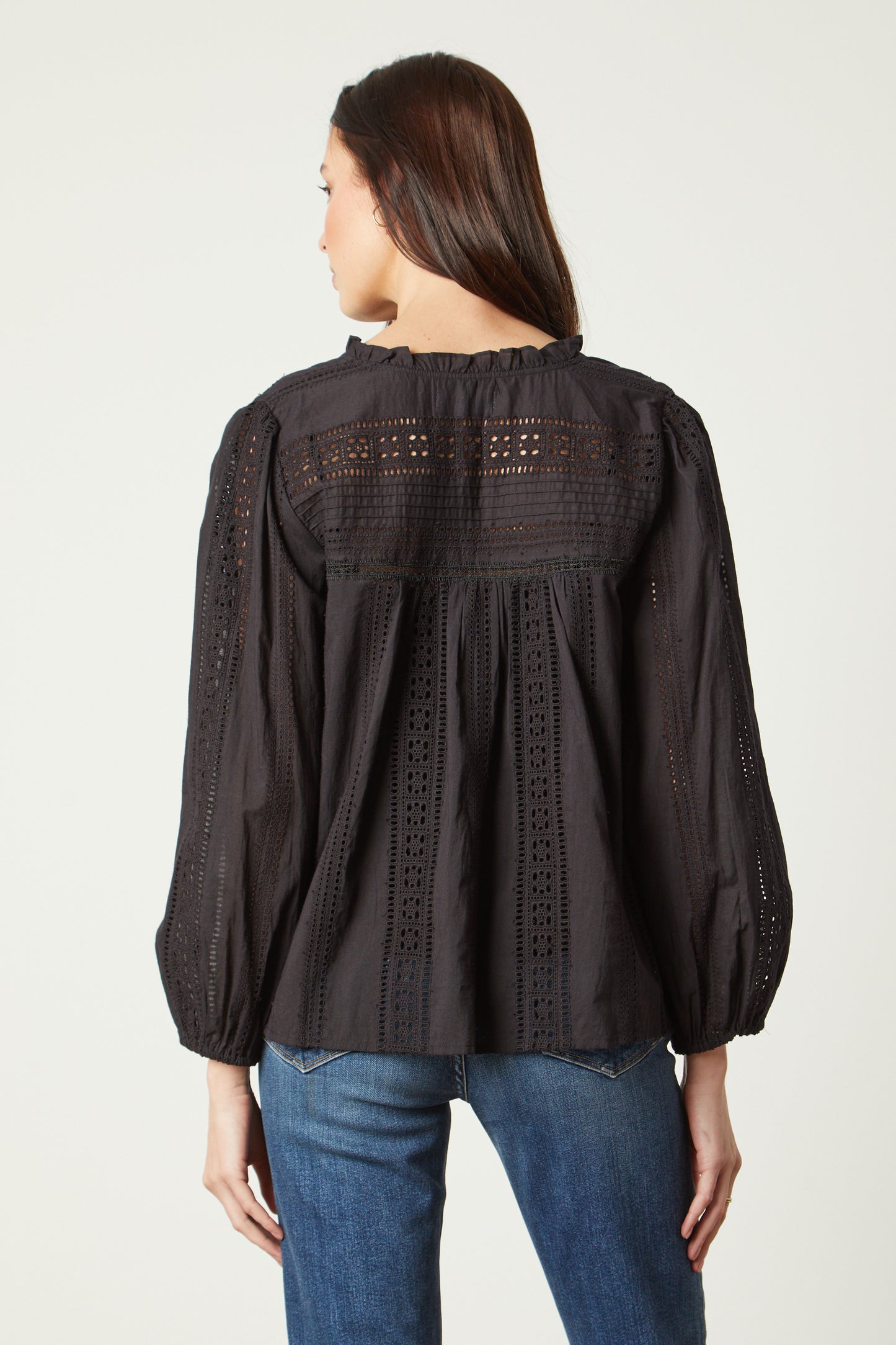 JORDYN EMBROIDERED COTTON TOP IN BLACK