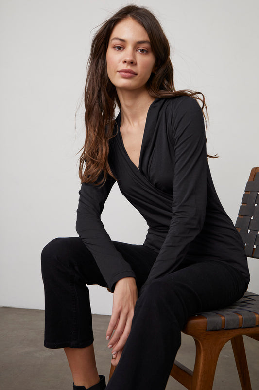 MERI GAUZY WHISPER TOP IN BLACK